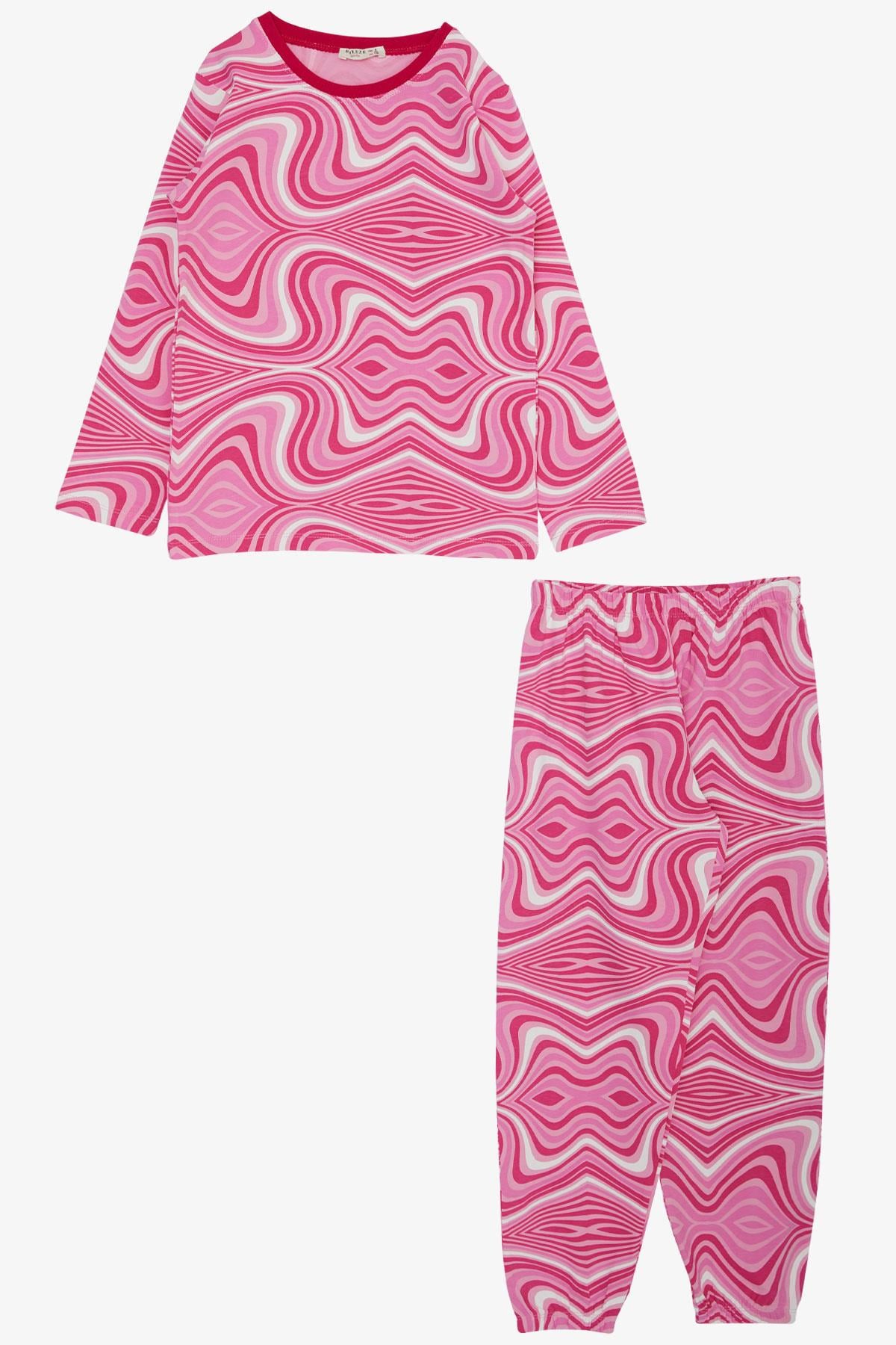 Breeze Kız Çocuk Pijama Takımı Desenli Pembe (4-8 Yaş)
