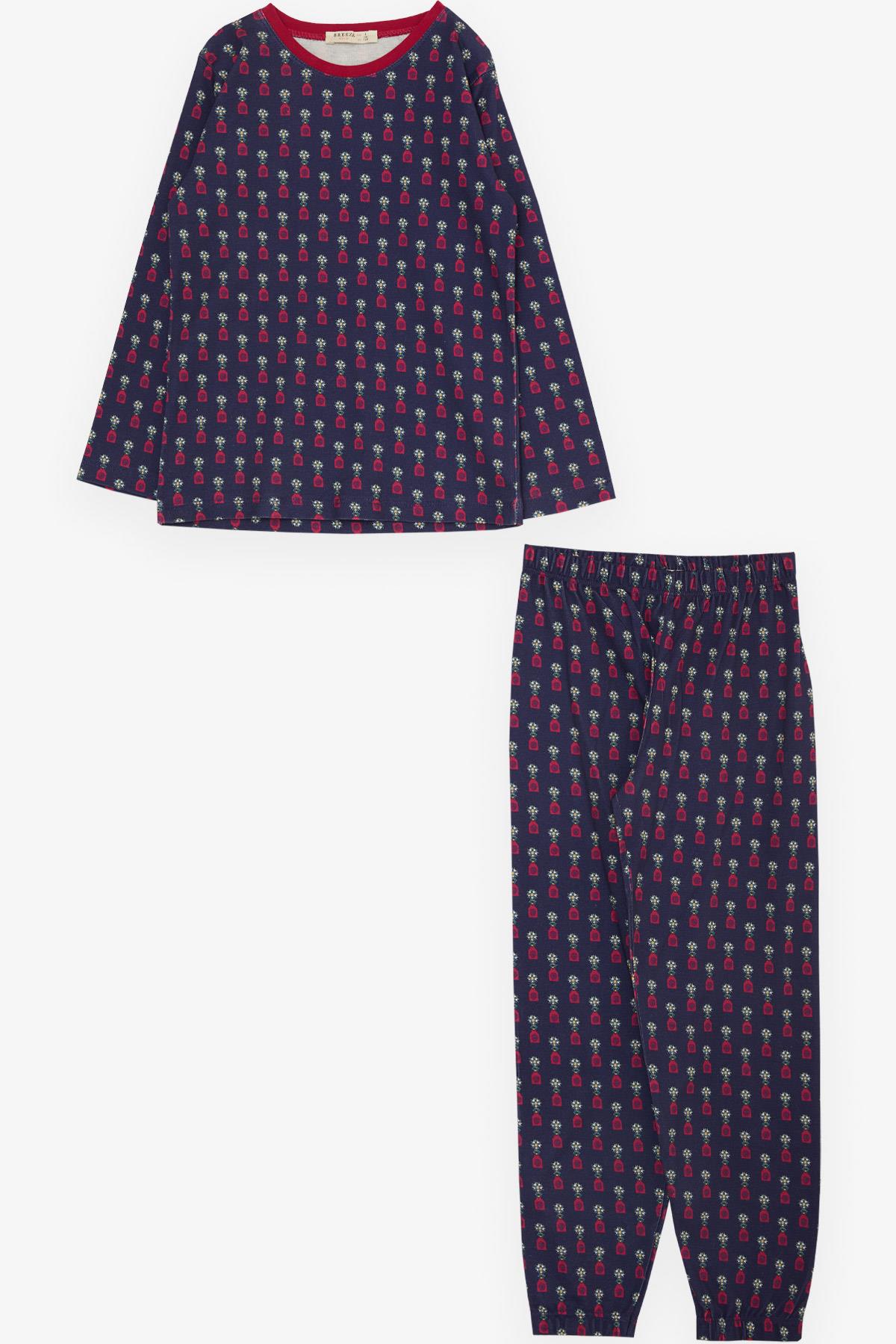Breeze Kız Çocuk Pijama Takımı Desenli Lacivert (4-8 Yaş)
