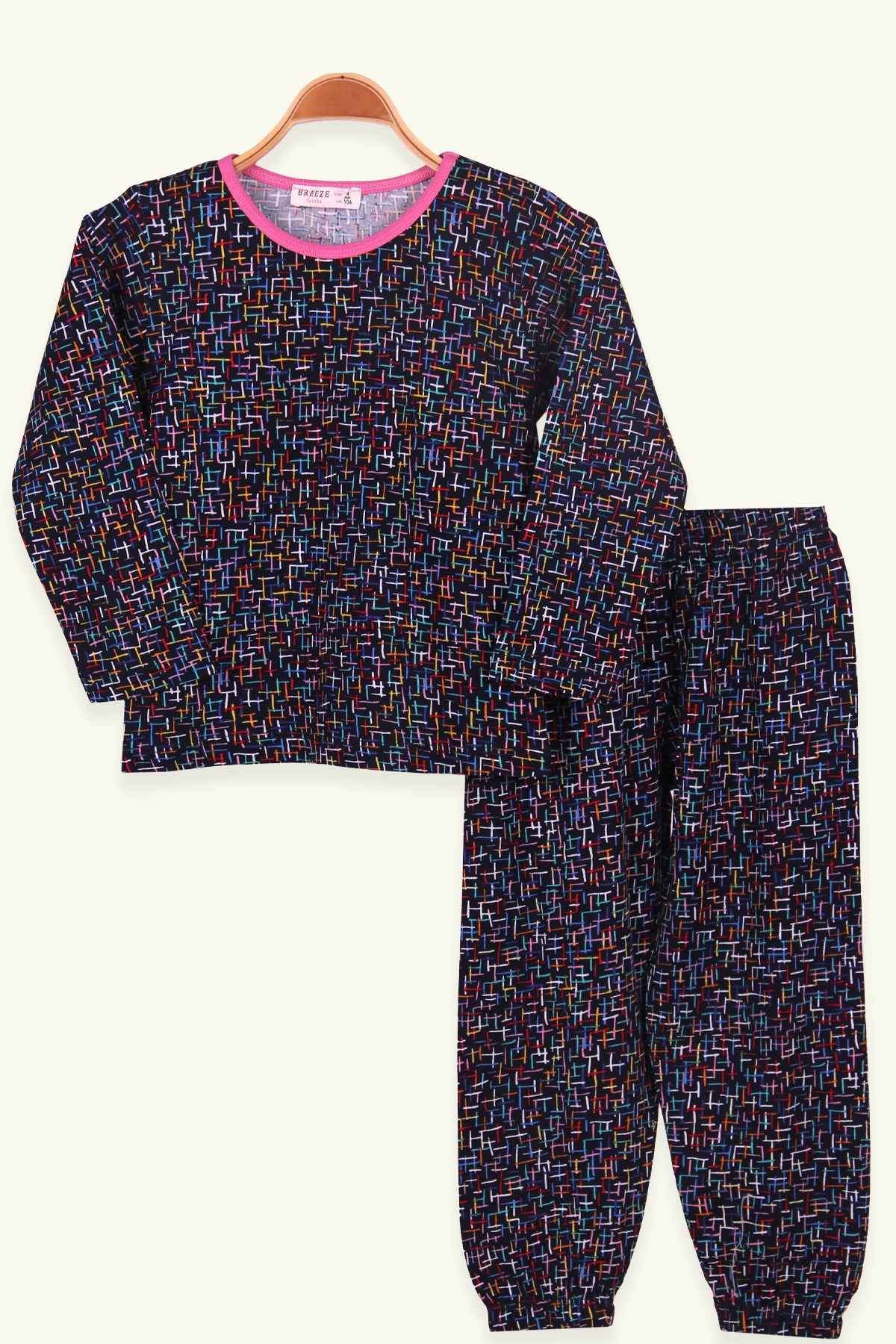 Breeze Kız Çocuk Pijama Takımı Desenli Lacivert (4-8 Yaş)