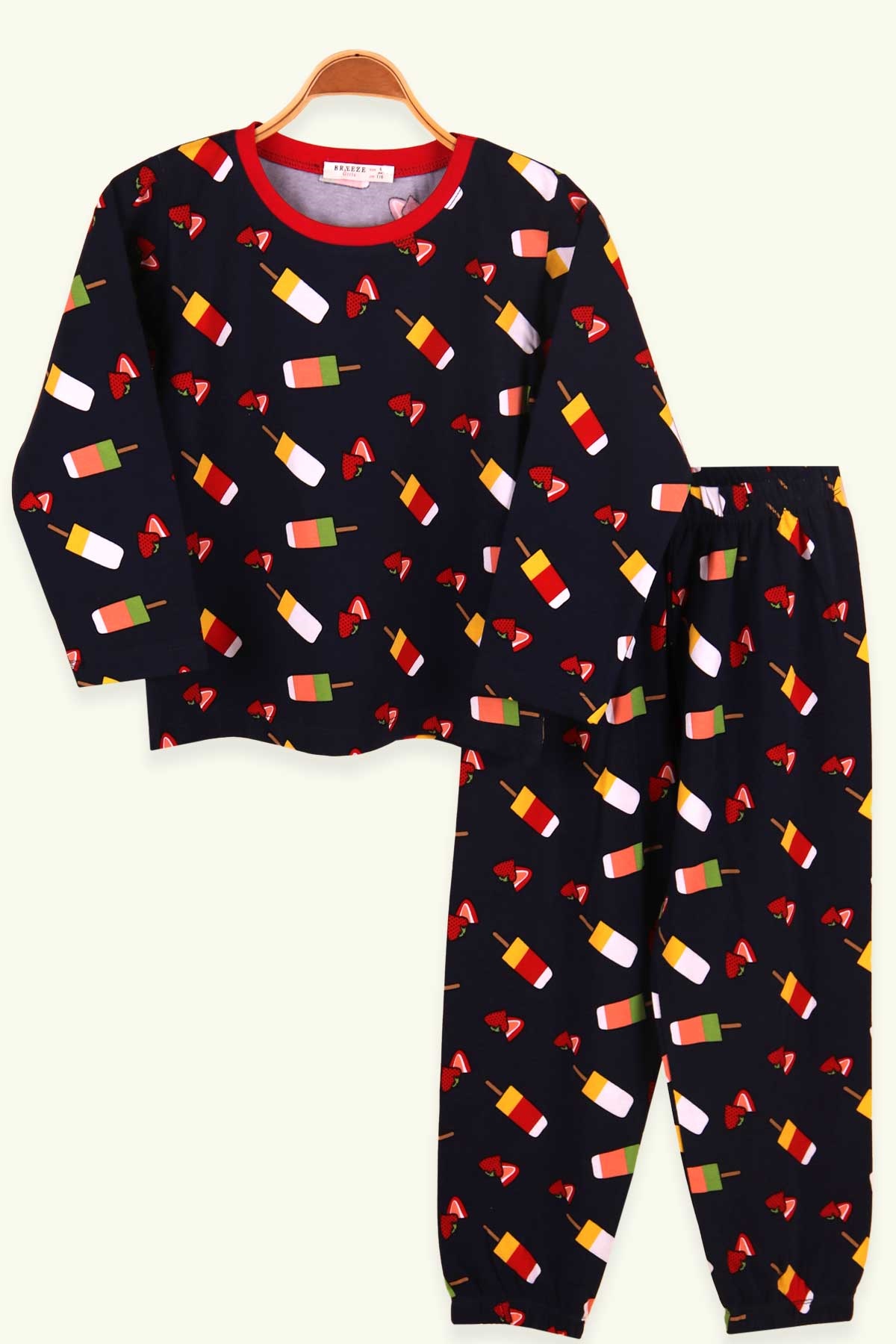 Breeze Kız Çocuk Pijama Takımı Dondurma Desenli Lacivert (6-10 Yaş)