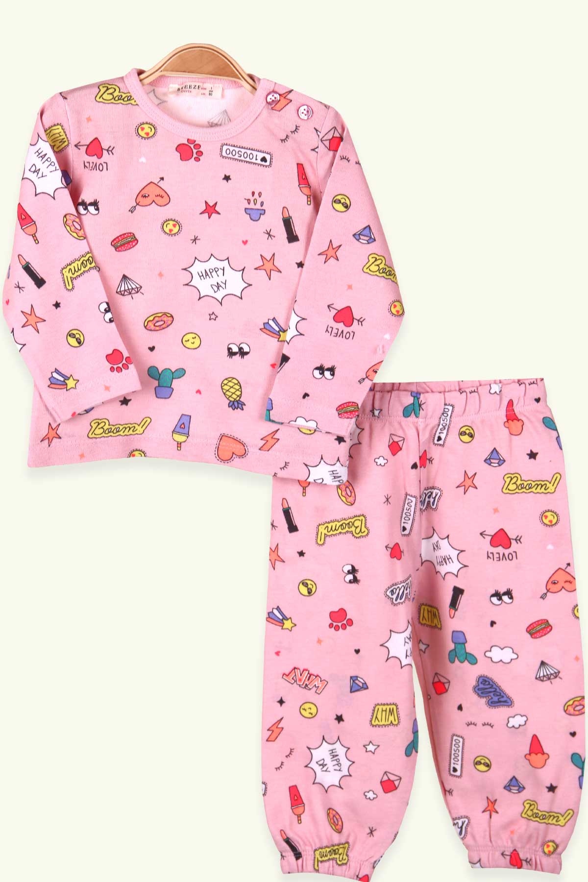 Breeze Kız Çocuk Pijama Takımı Eğlence Temalı Pudra (1-4 Yaş)