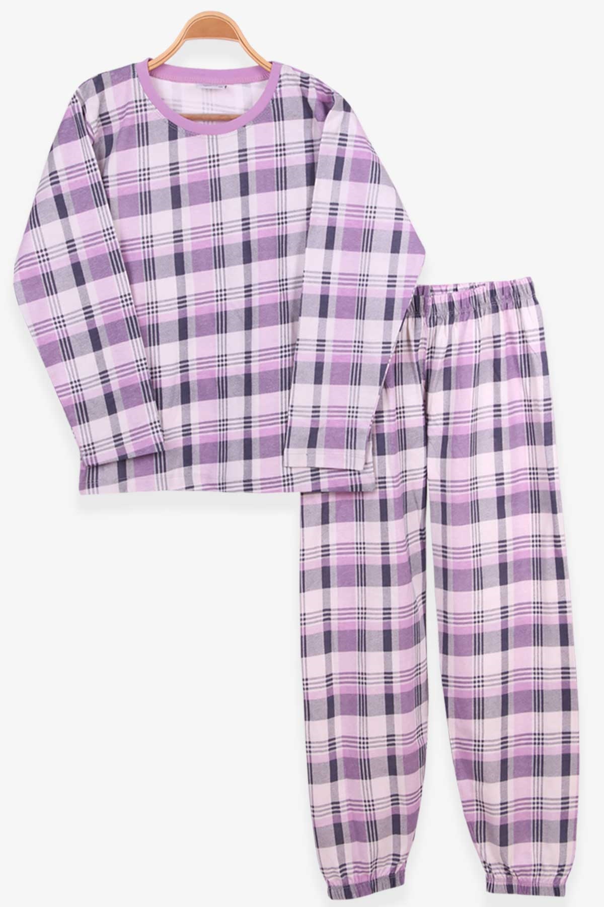 Breeze Kız Çocuk Pijama Takımı Ekose Desenli Eflatun (9-14 Yaş)