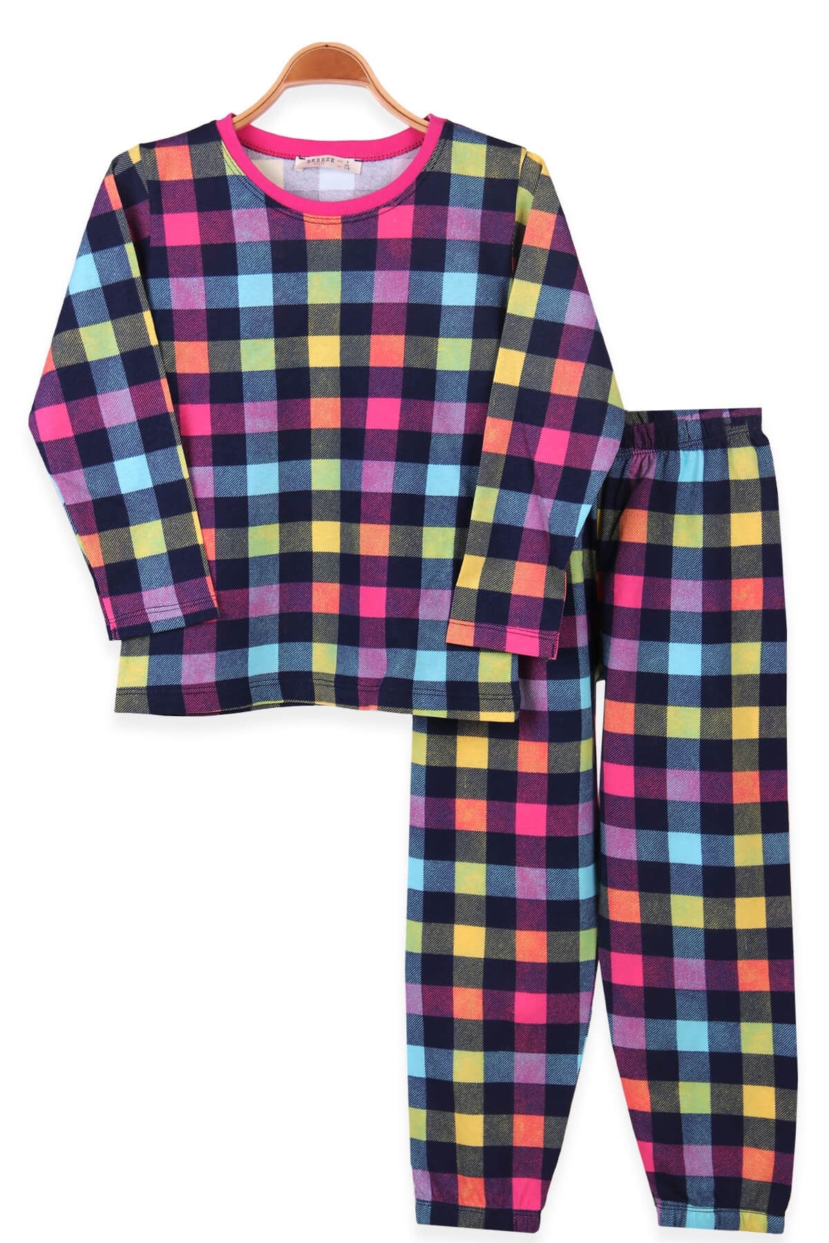 Breeze Kız Çocuk Pijama Takımı Ekoseli Fuşya (6-10 Yaş)