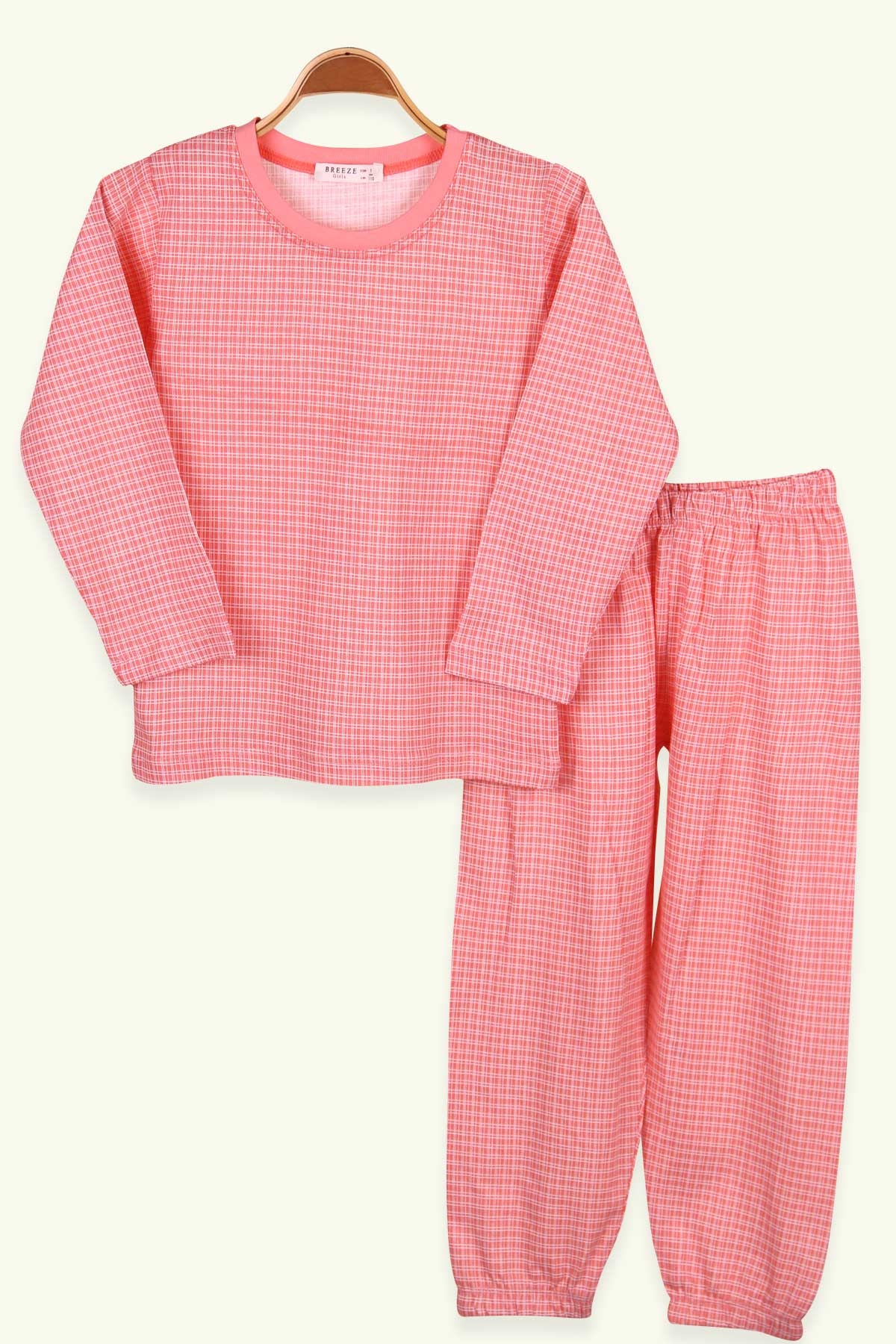 Breeze Kız Çocuk Pijama Takımı Ekoseli Neon Somon (4-8 Yaş)