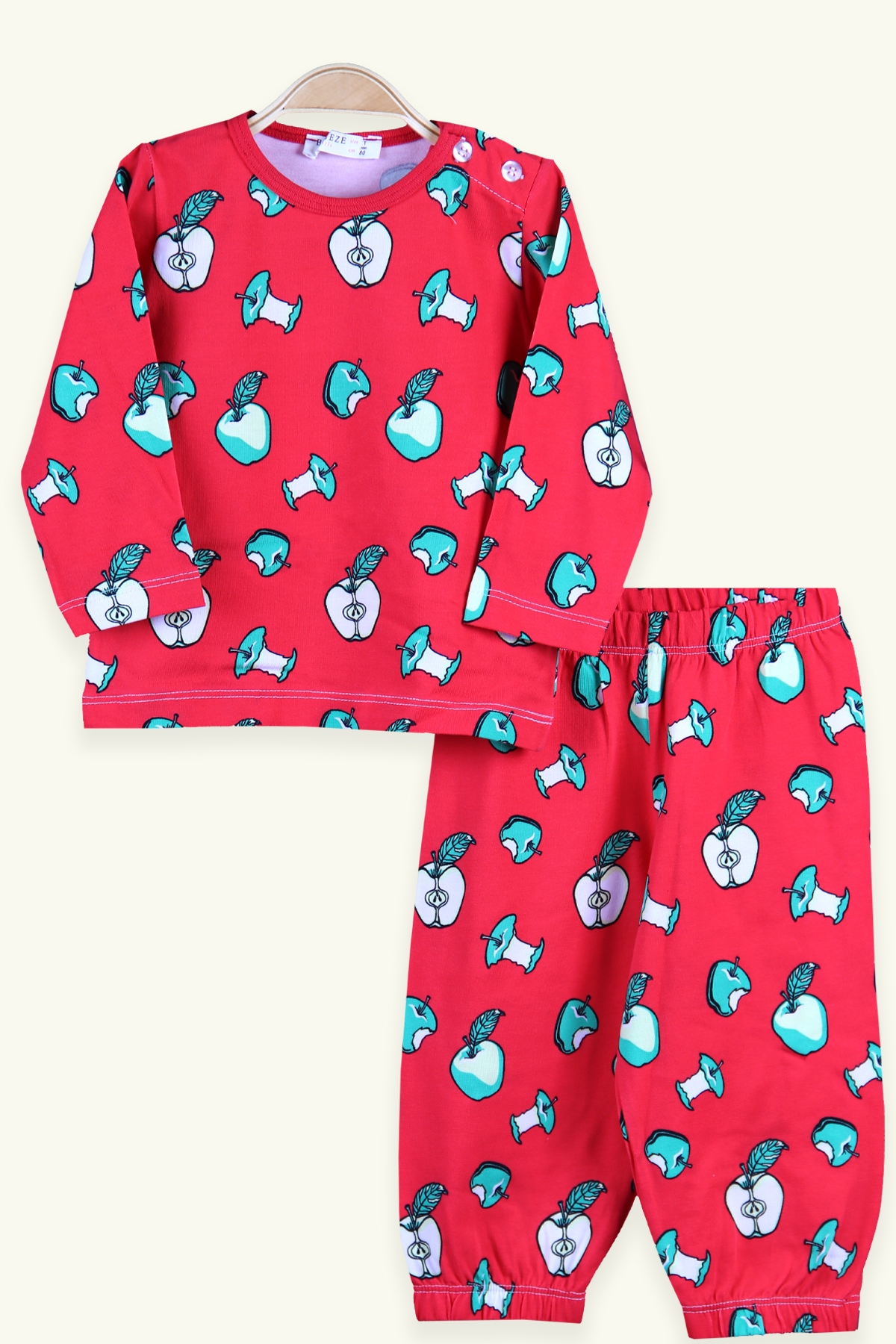 Breeze Kız Çocuk Pijama Takımı Elma Desenli Kırmızı (1-4 Yaş)