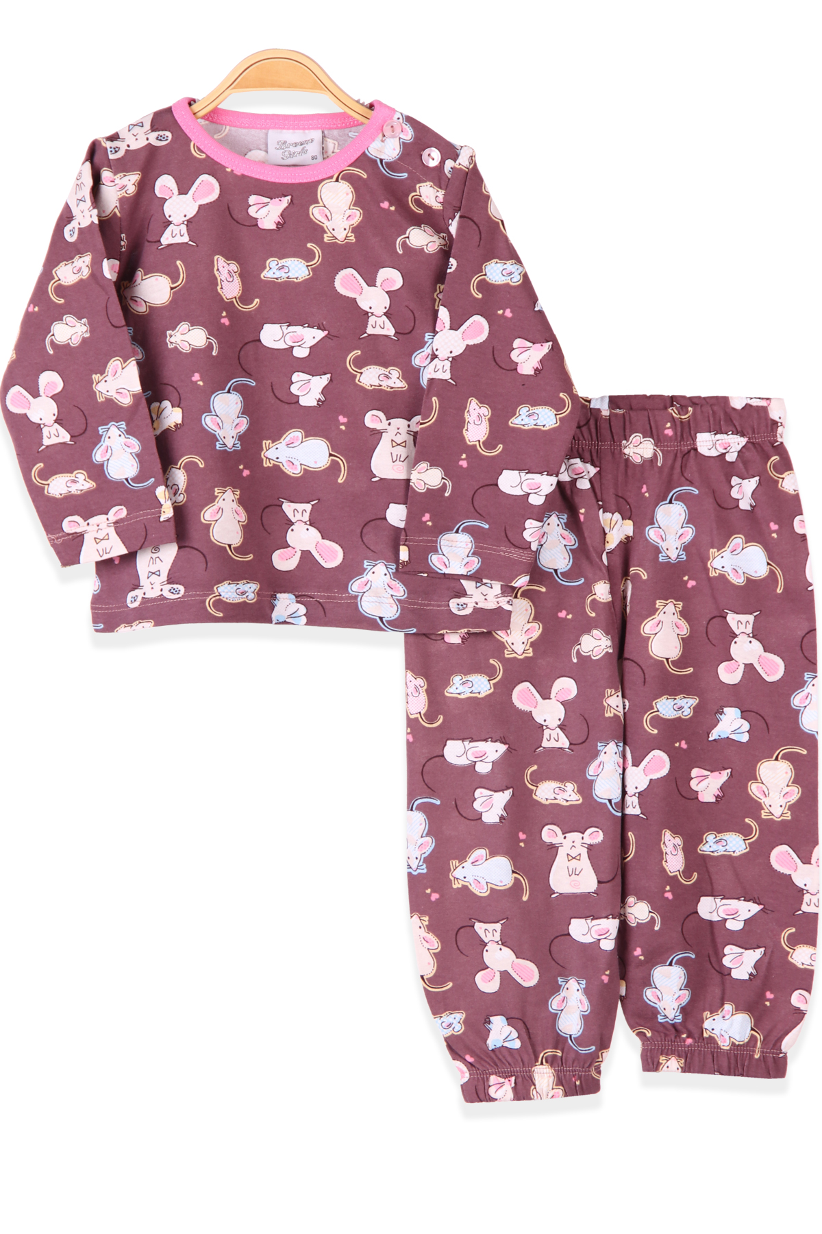 BREEZE Kız Çocuk Pijama Takımı Fareli Kahverengi (1-4 Yaş)