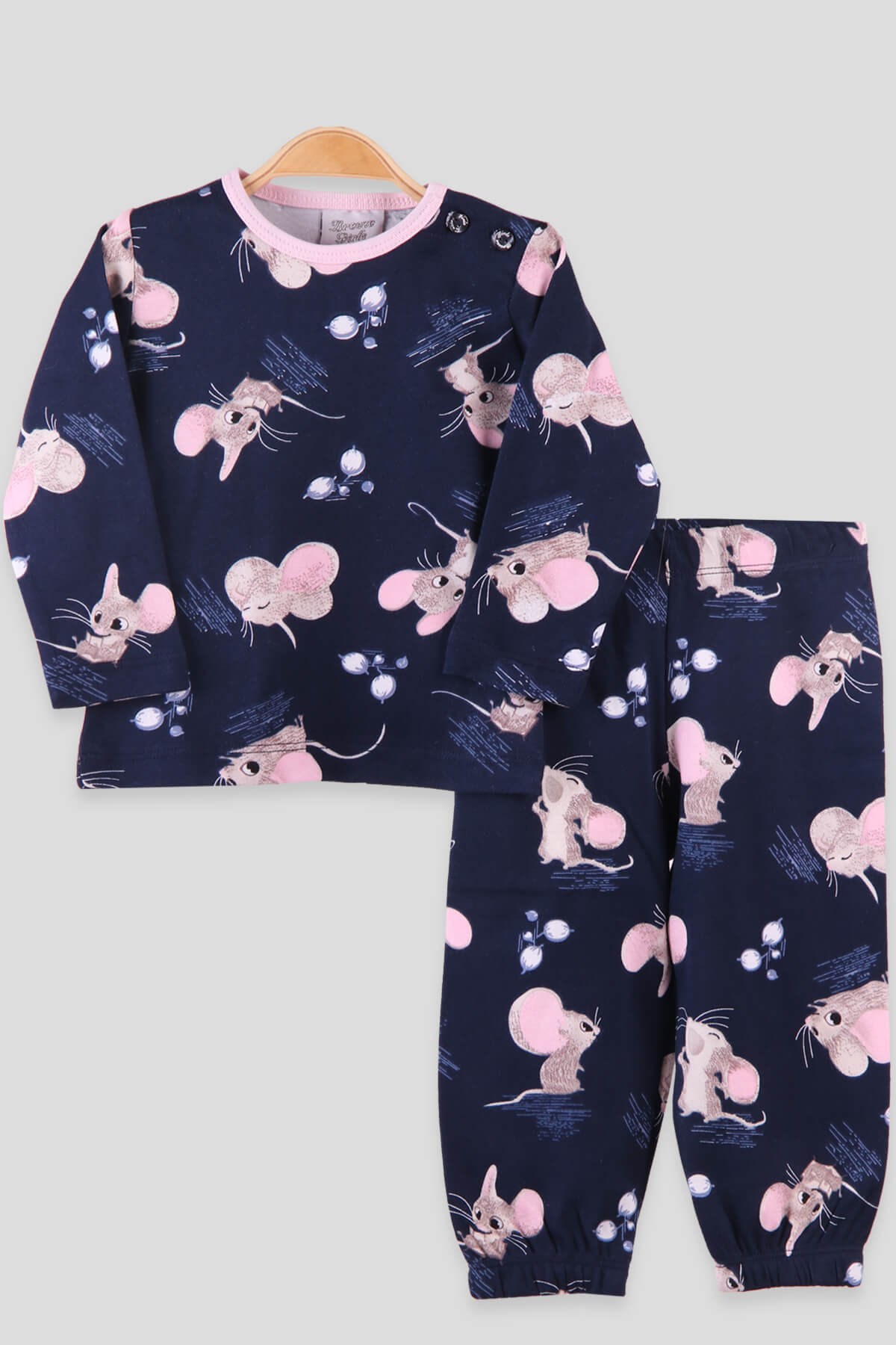 Breeze Kız Çocuk Pijama Takımı Fareli Lacivert (1-4 Yaş)