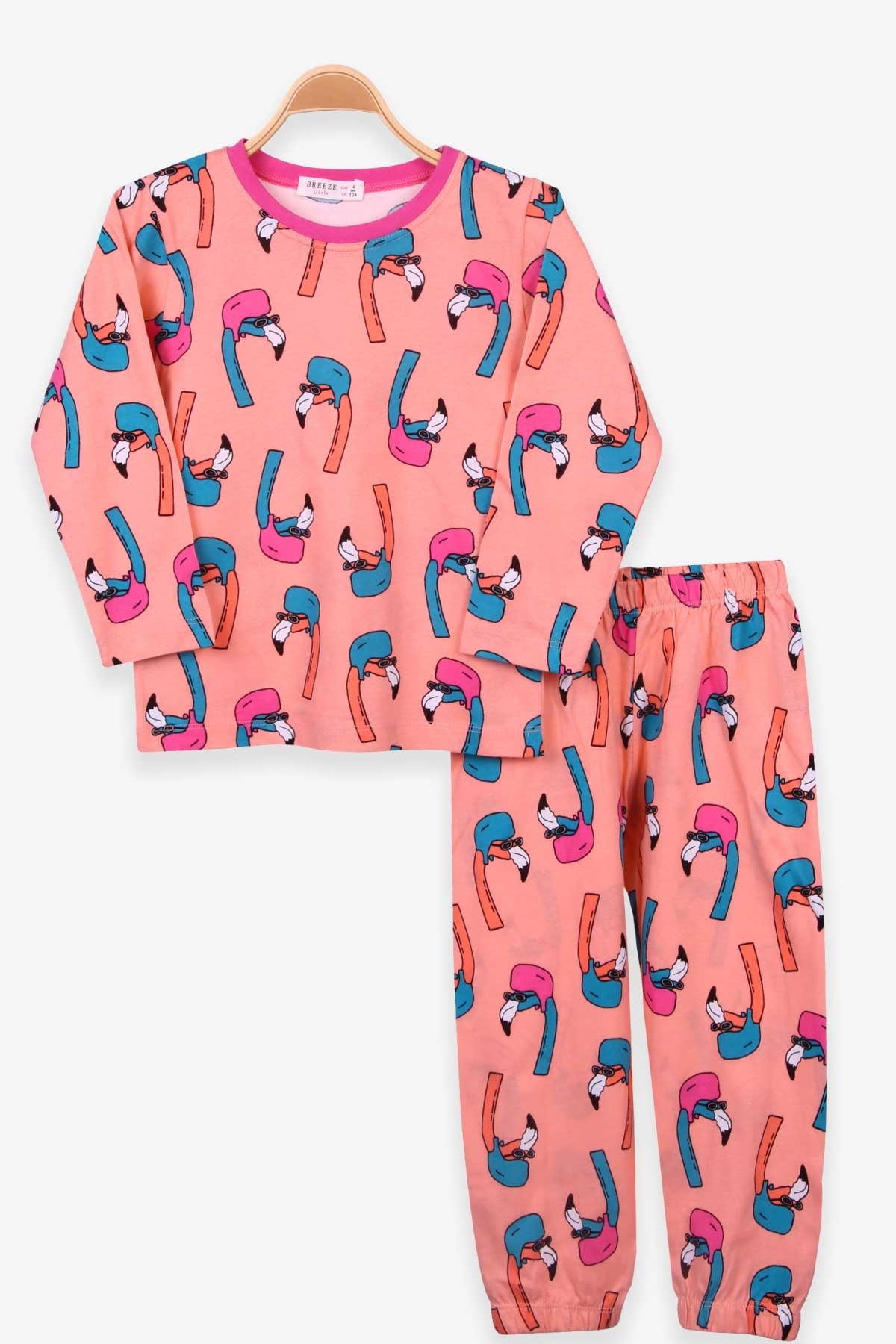 Breeze Kız Çocuk Pijama Takımı Flamingo Desenli Somon (4-8 Yaş)
