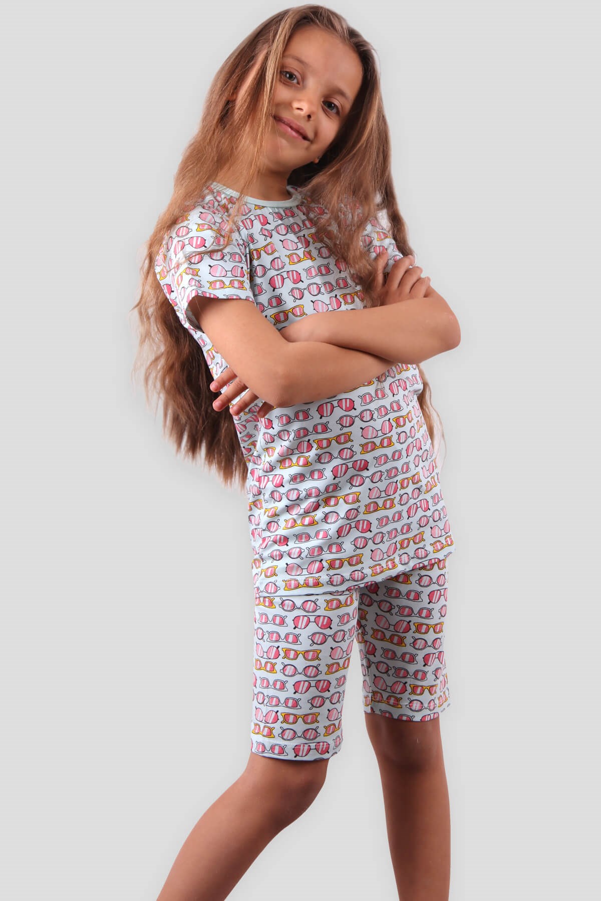 Breeze Kız Çocuk Pijama Takımı Gözlüklü Turkuaz (4-7 Yaş)