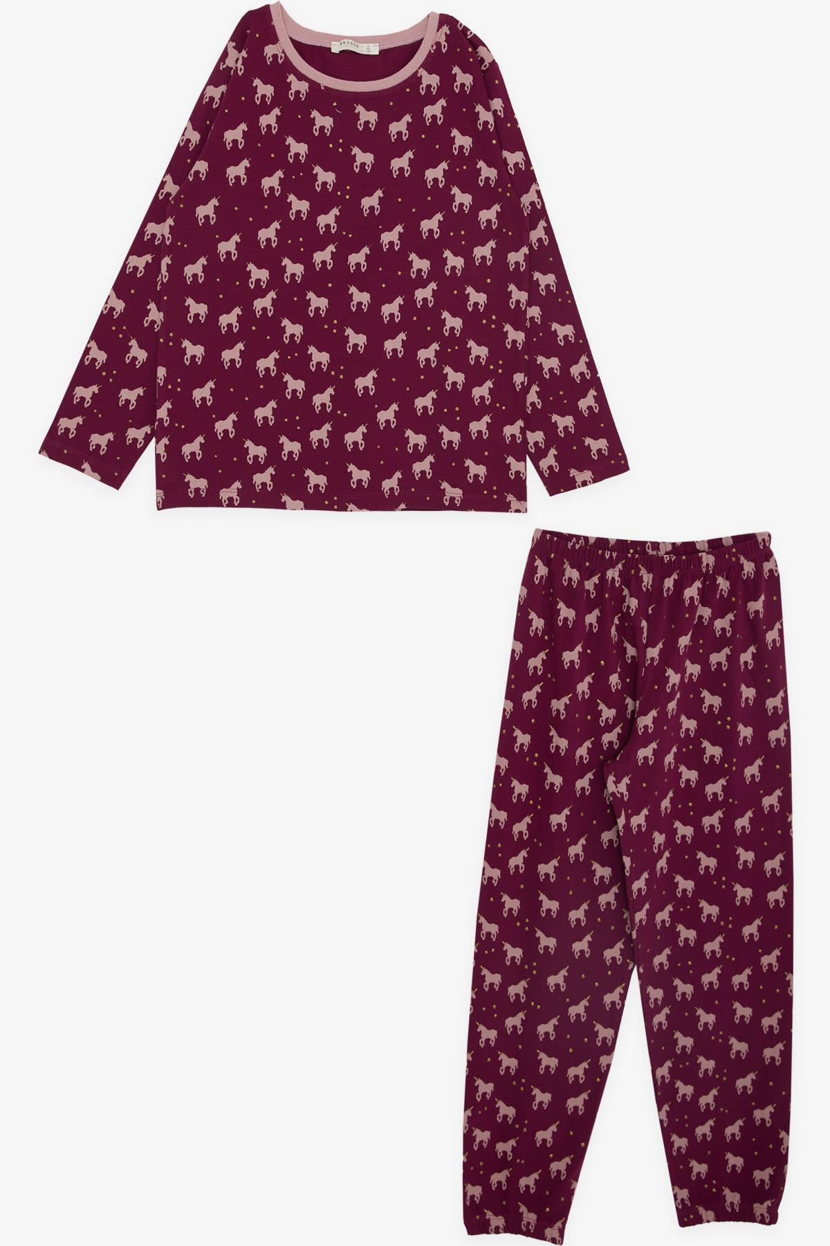 Breeze Kız Çocuk Pijama Takımı Havalı Unicorn Desenli Mürdüm (9-12 Yaş)