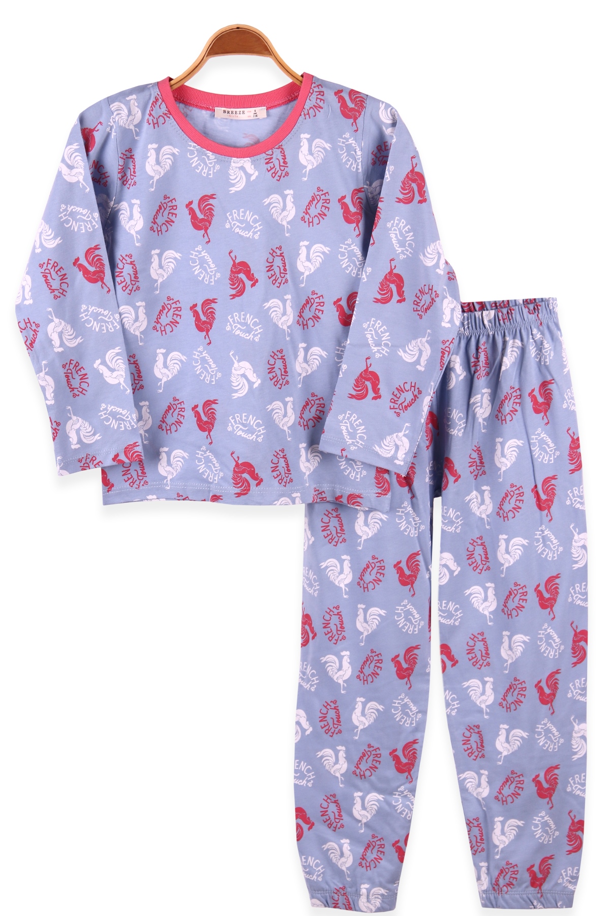 Breeze Kız Çocuk Pijama Takımı Horoz Desenli Bebe Mavisi (6-10 Yaş)