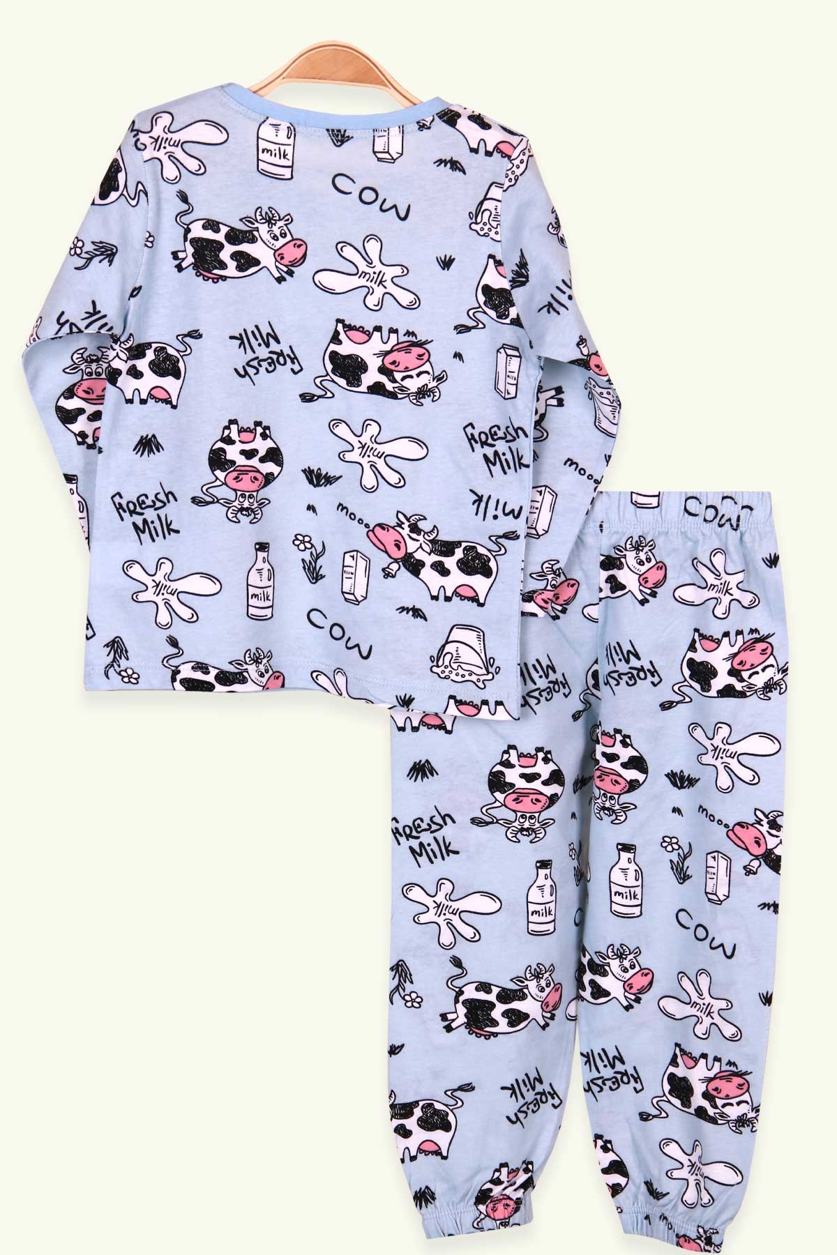 Kız Çocuk Pijama Takımı İnek Desenli Bebe Mavisi (2-6 Yaş) - BREEZE