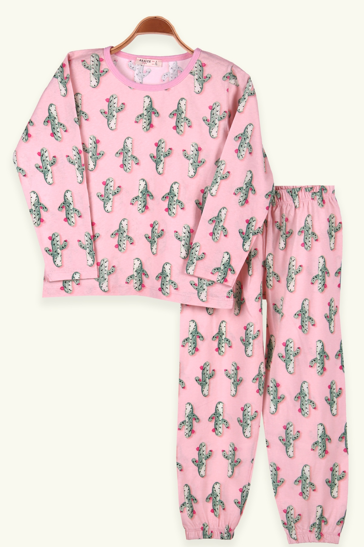 Kaktüslü Pudra 6-10 Yaş - Kız Çocuk Pijama Takımı | Breeze