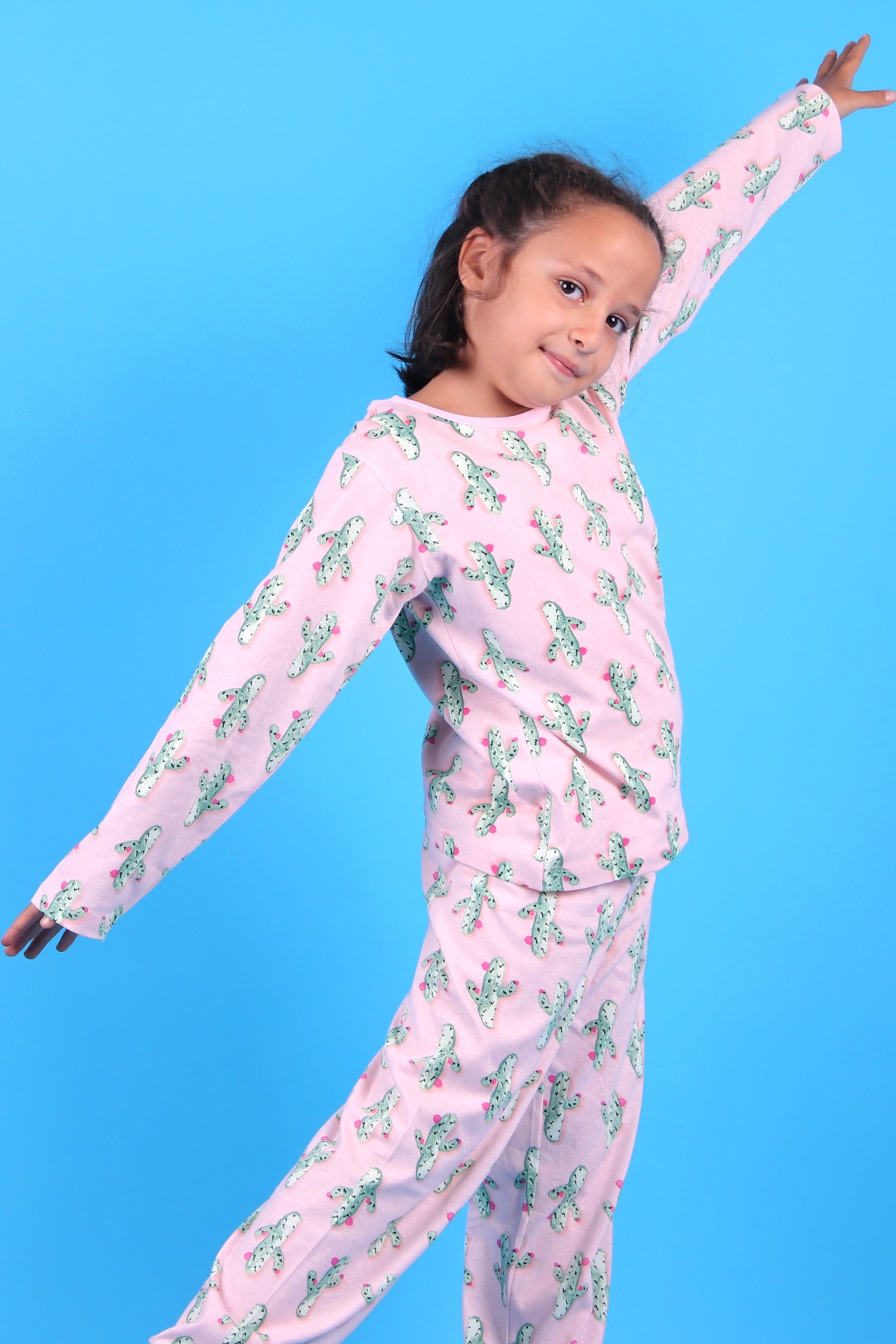 Kaktüslü Pudra 6-10 Yaş - Kız Çocuk Pijama Takımı | Breeze