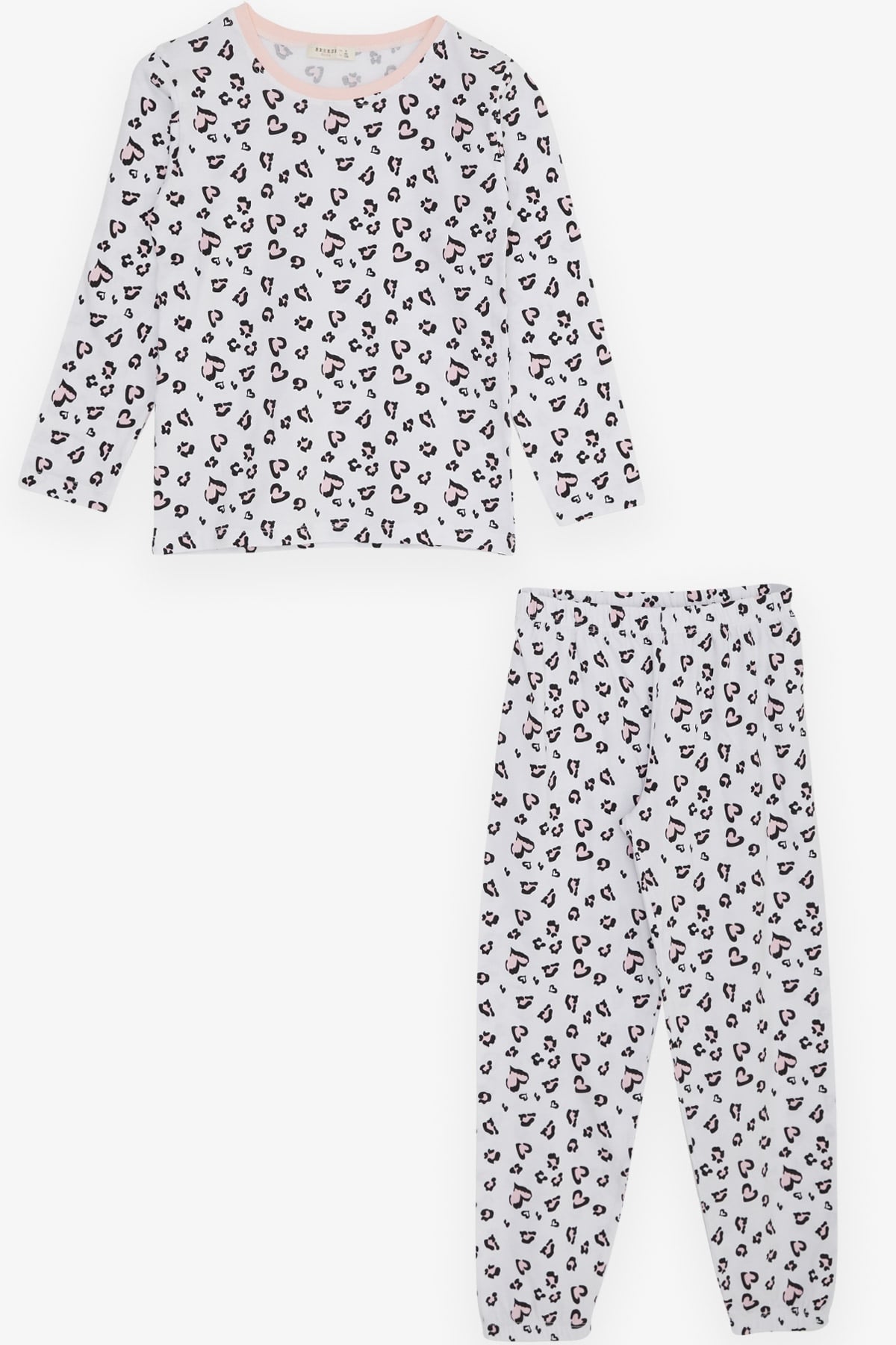 Breeze Kız Çocuk Pijama Takımı Kalp Desenli Beyaz (4-8 Yaş)
