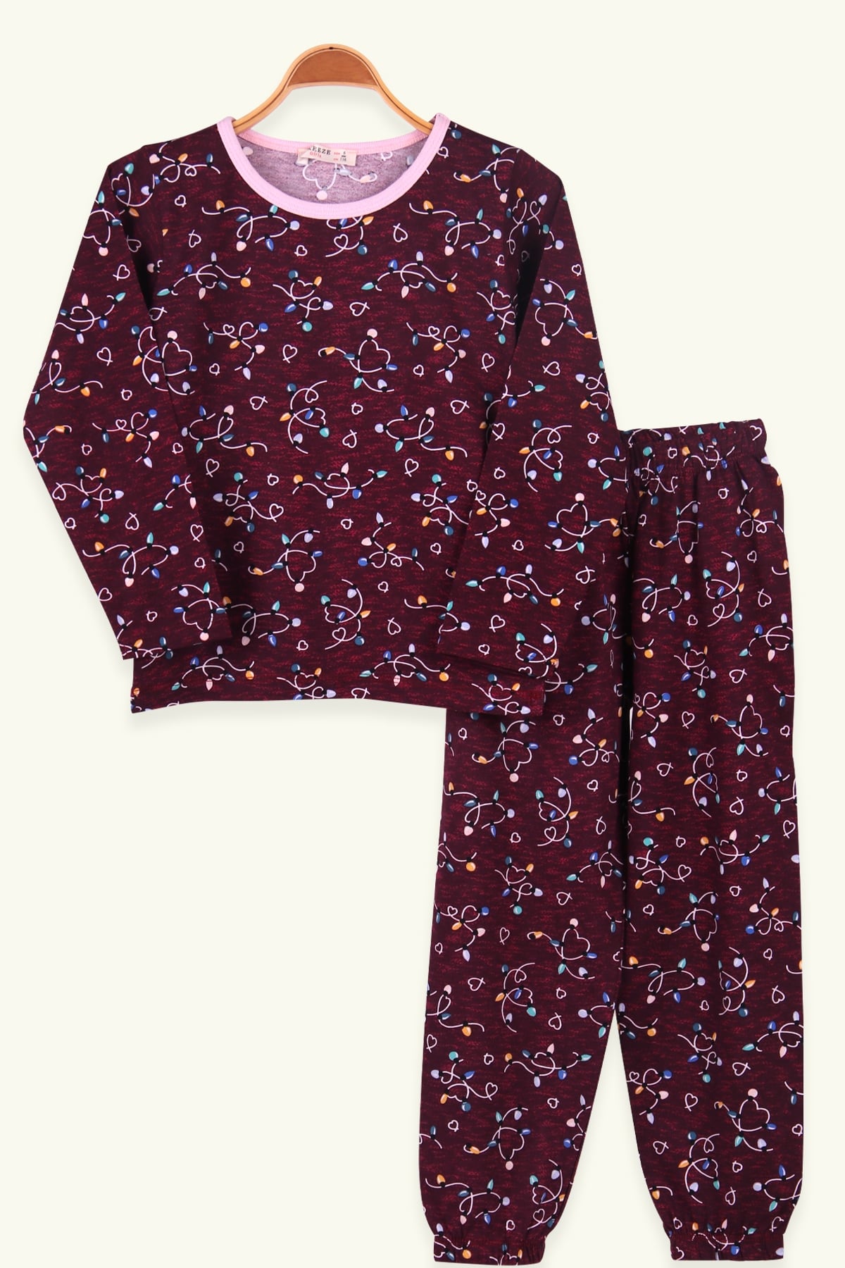 Breeze Kız Çocuk Pijama Takımı Kalpli Bordo (6-10 Yaş)