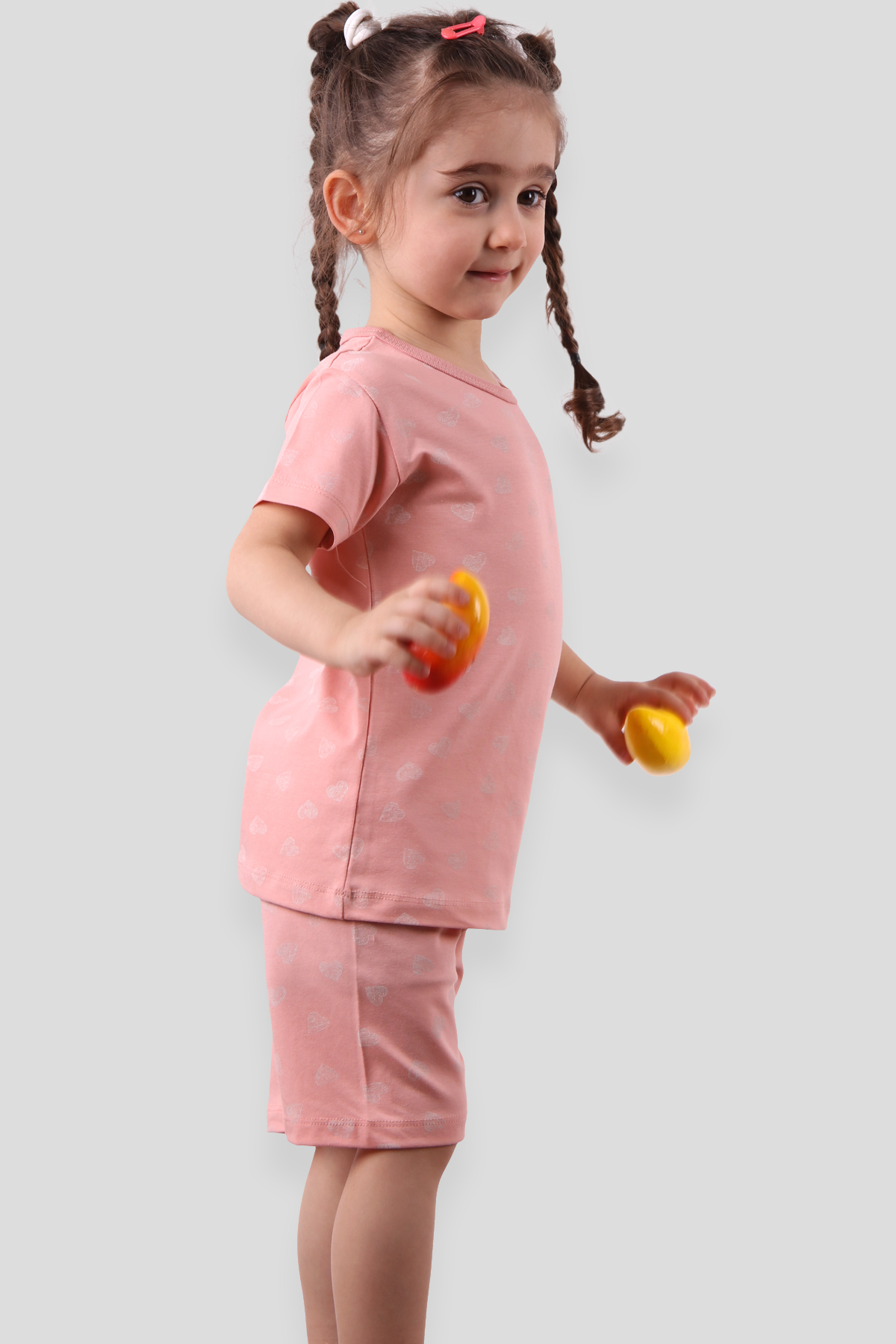 Breeze Kız Çocuk Pijama Takımı Kalpli Pudra (1-4 Yaş)
