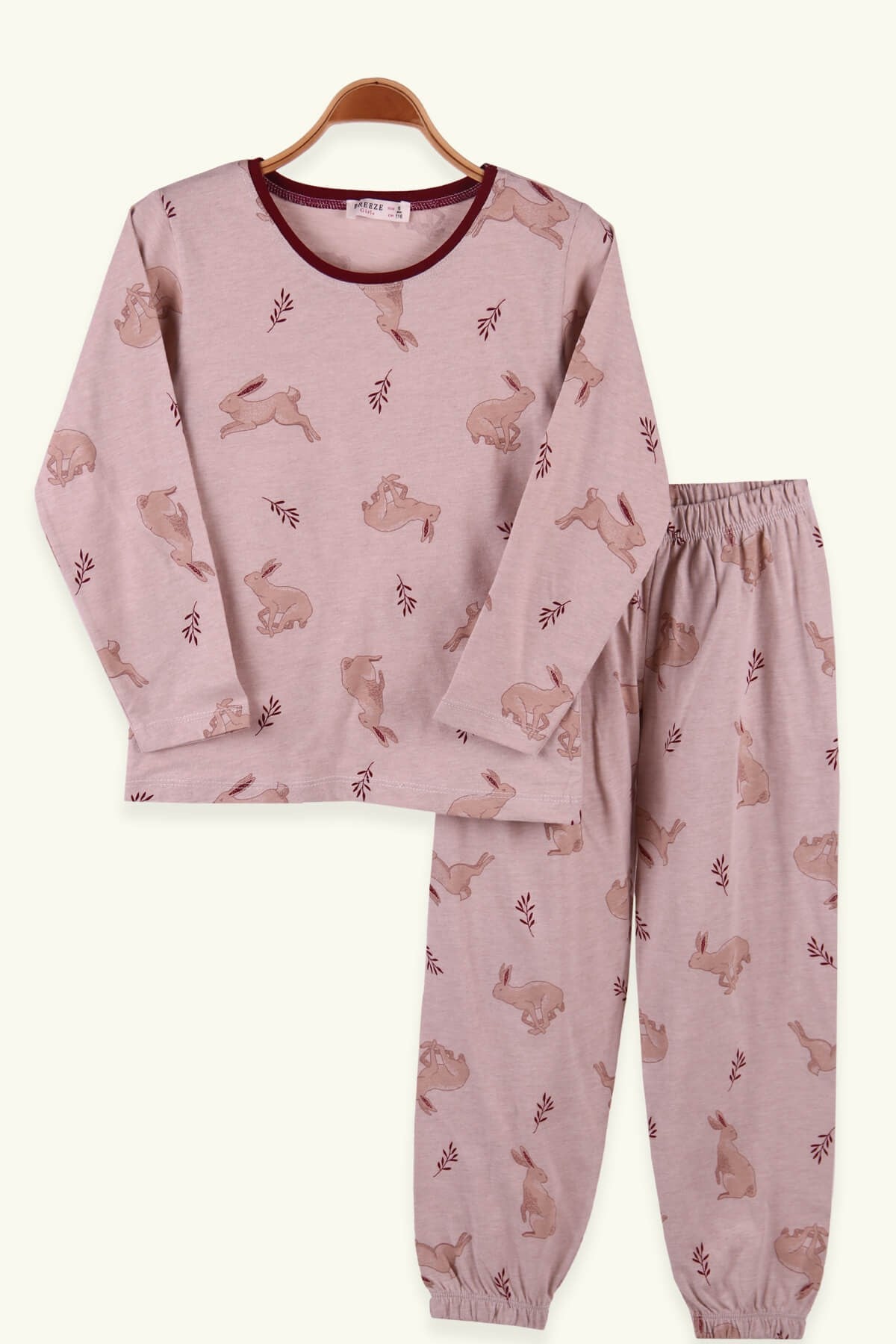 Breeze Kız Çocuk Pijama Takımı Kanguru Desenli Açık Kahverengi (6-10 Yaş)