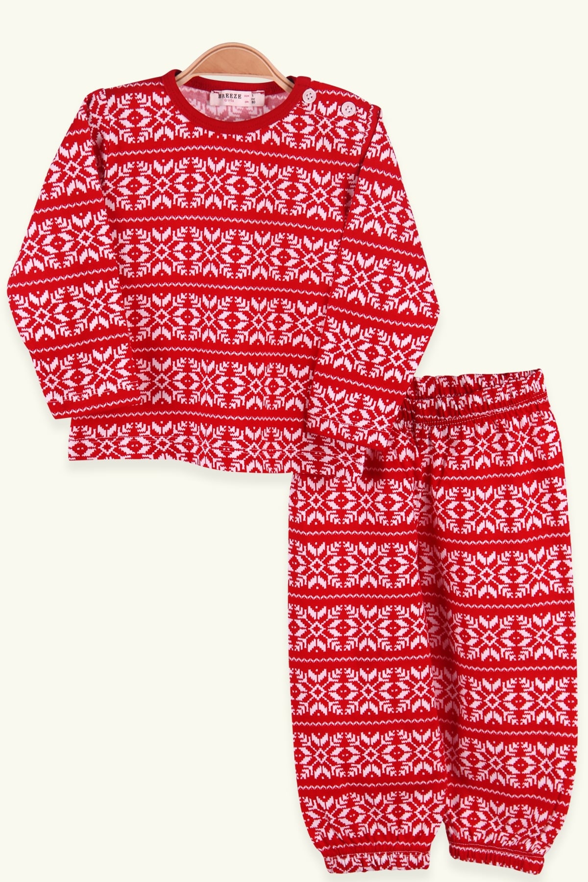 Breeze Kız Çocuk Pijama Takımı Kar Tanesi Desenli Kırmızı (1-4 Yaş)