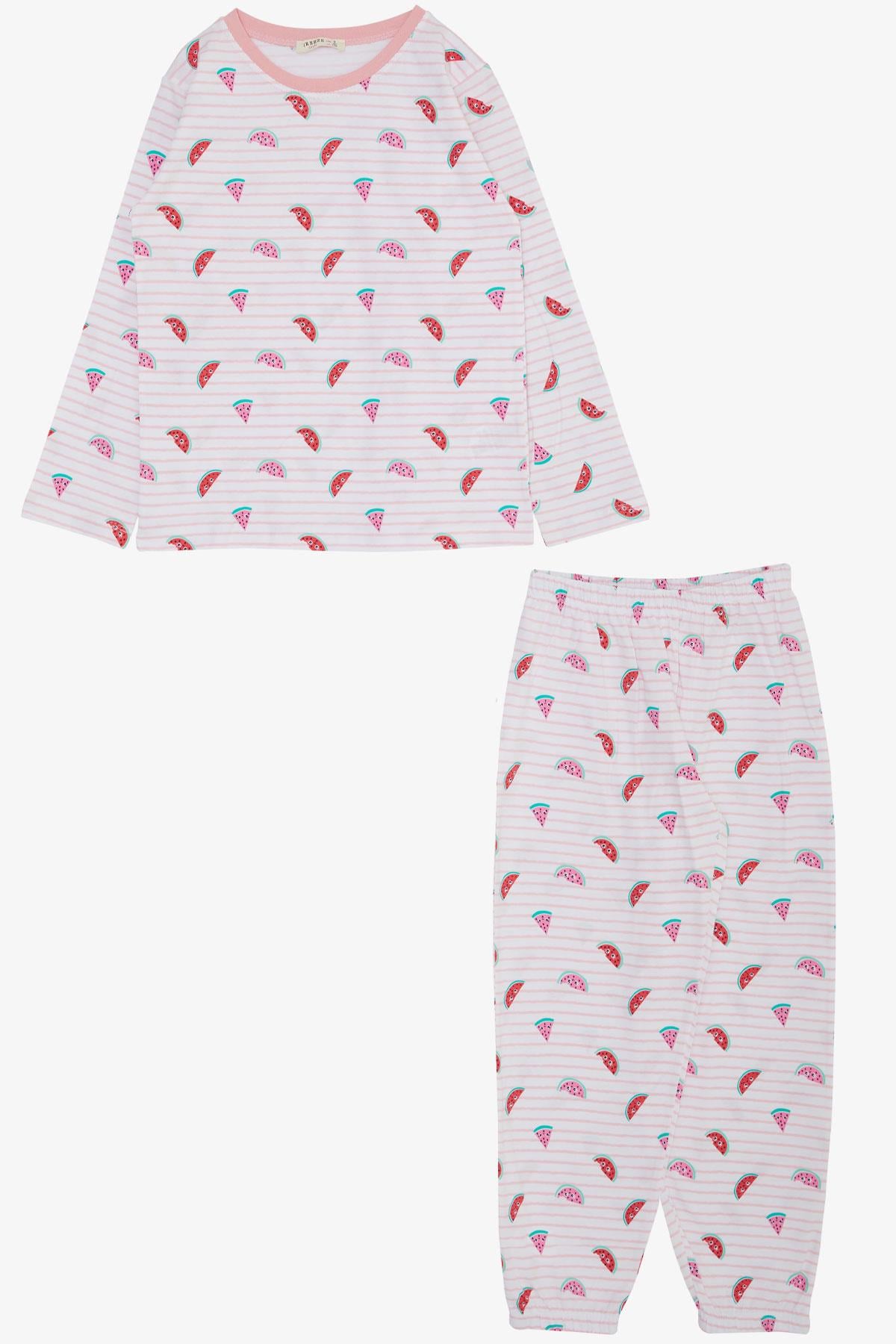 Breeze Kız Çocuk Pijama Takımı Kawaii Karpuz Dilimleri Desenli Beyaz (4-8 Yaş)
