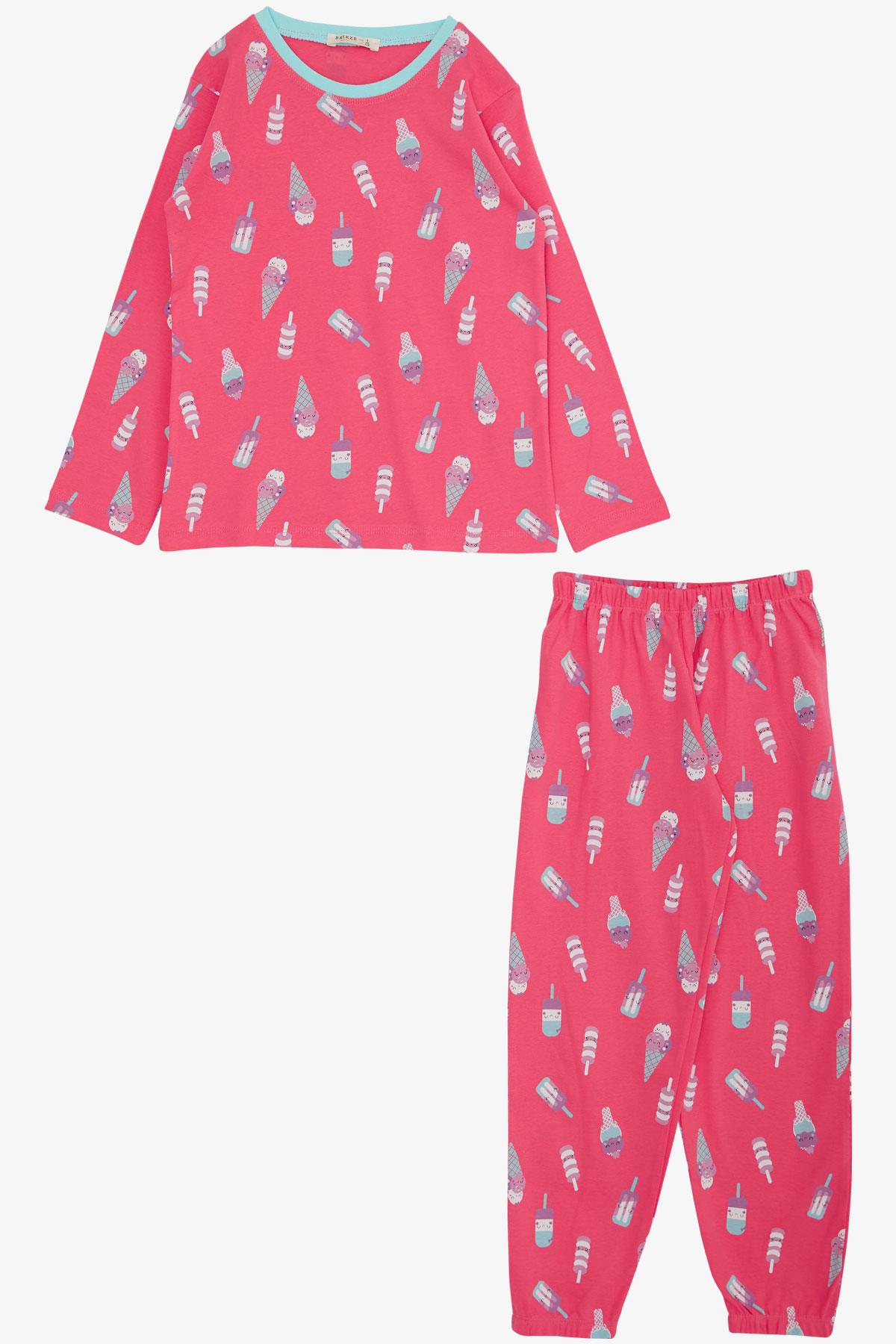 Breeze Kız Çocuk Pijama Takımı Kawaii Dondurma Desenli Mercan (4-8 Yaş)