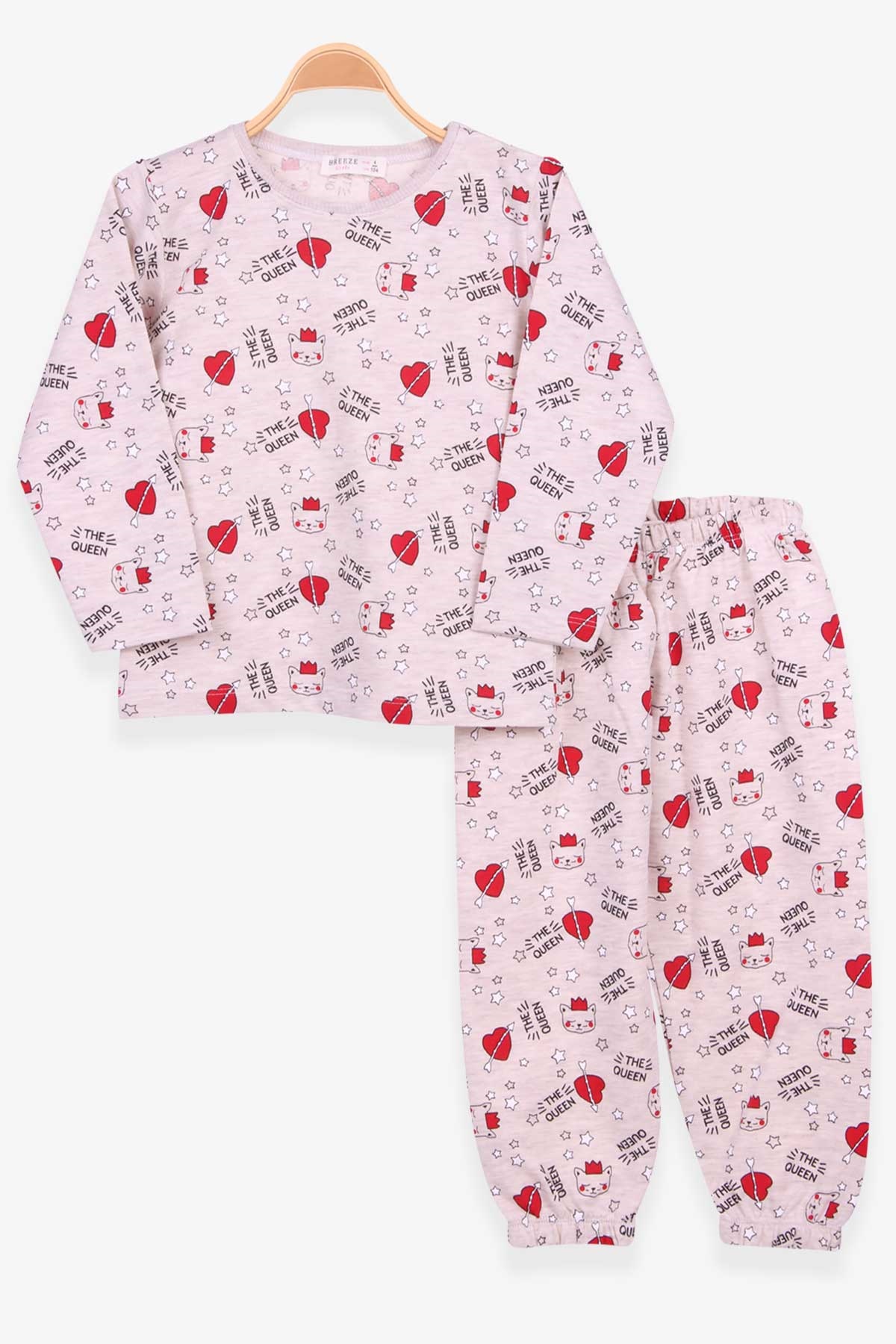 Breeze Kız Çocuk Pijama Takımı Kedi Desenli Bej (4-8 Yaş)