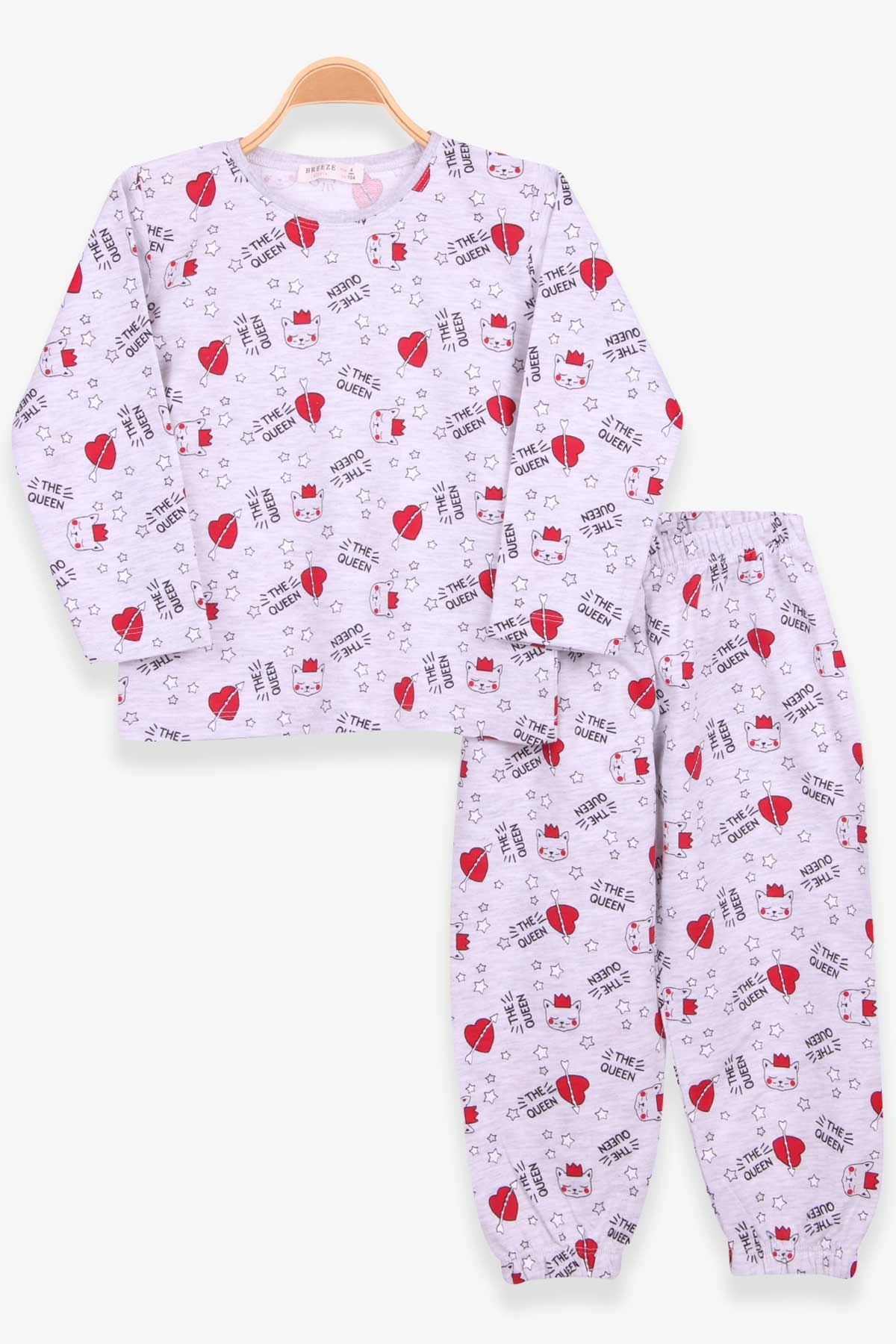 Breeze Kız Çocuk Pijama Takımı Kedi Desenli Açık Gri (4-8 Yaş)