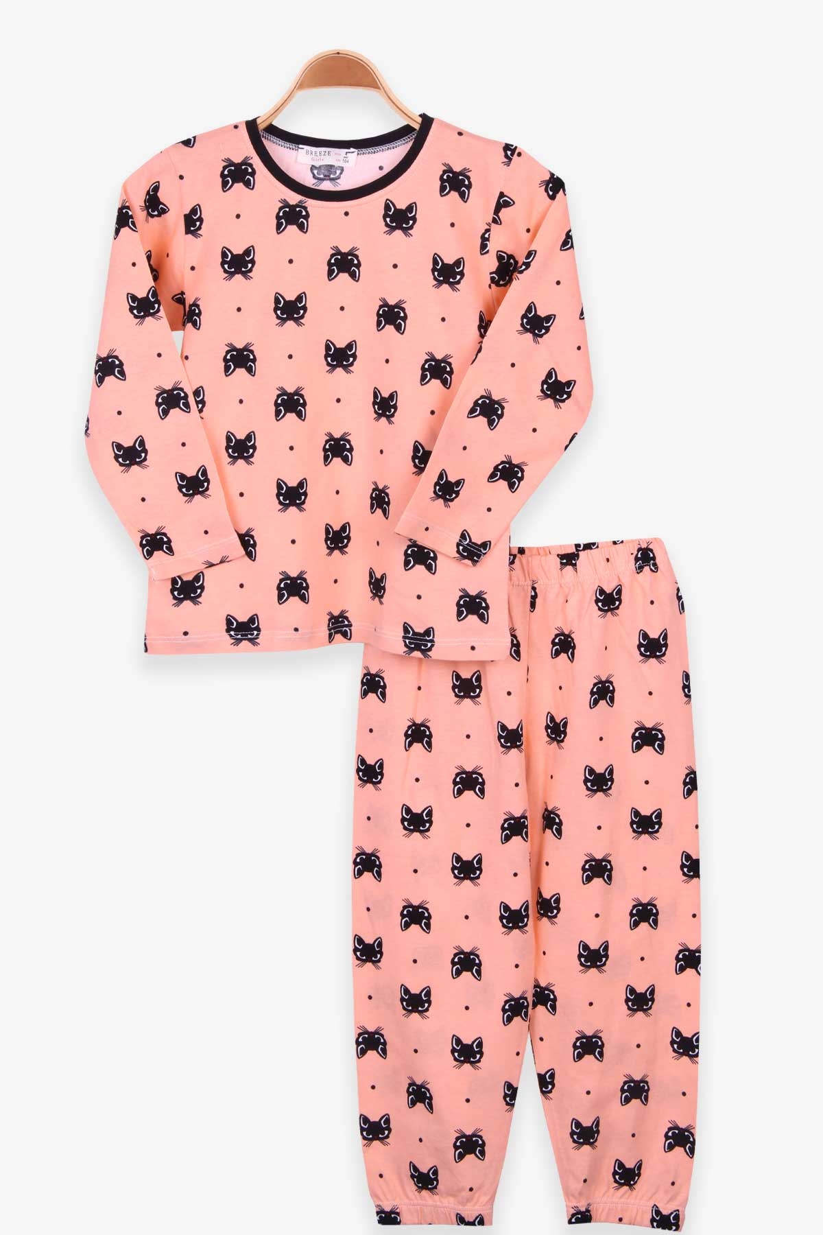 Breeze Kız Çocuk Pijama Takımı Kedili Somon (4-8 Yaş)