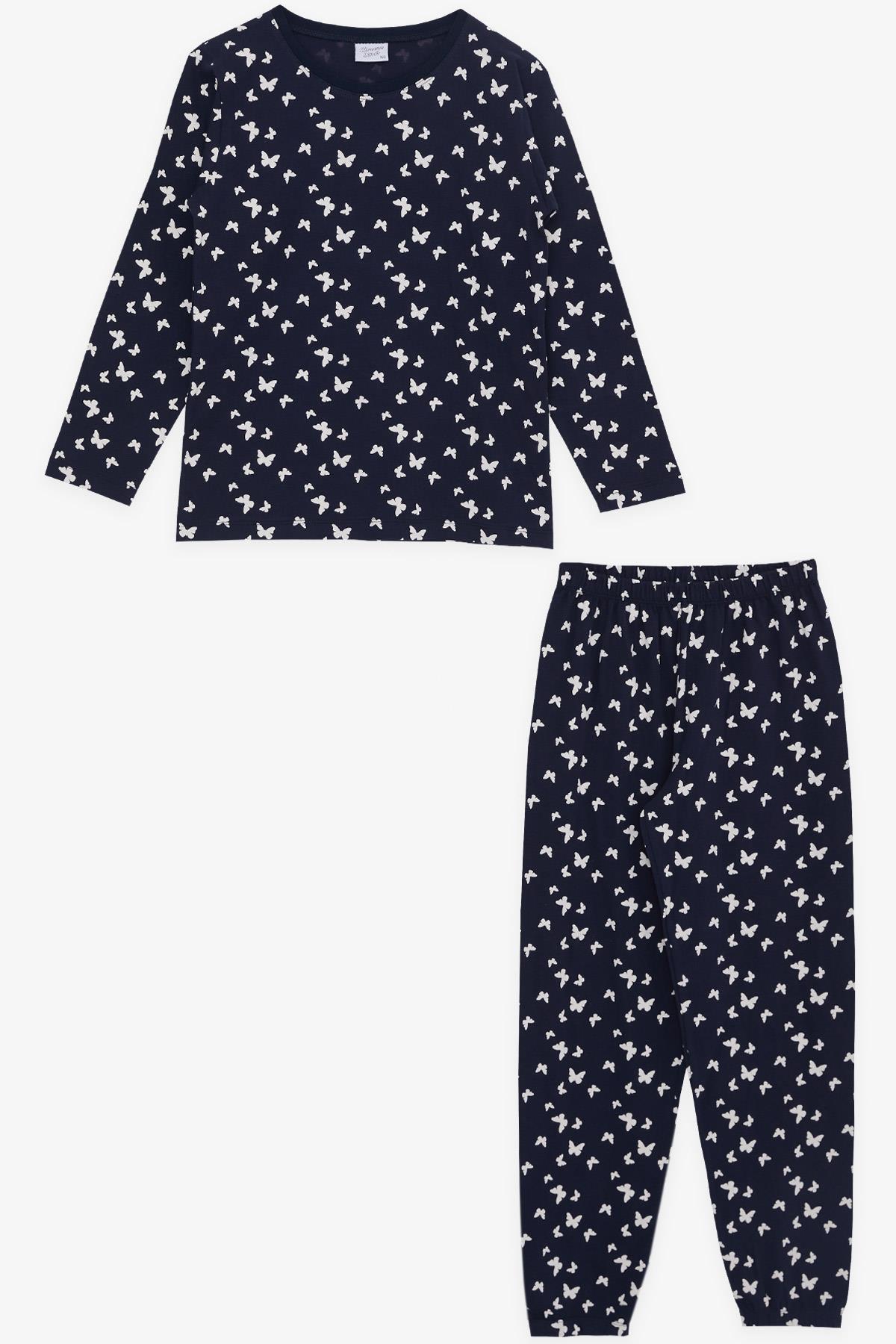 Breeze Kız Çocuk Pijama Takımı Kelebek Desenli Lacivert (9-12 Yaş)