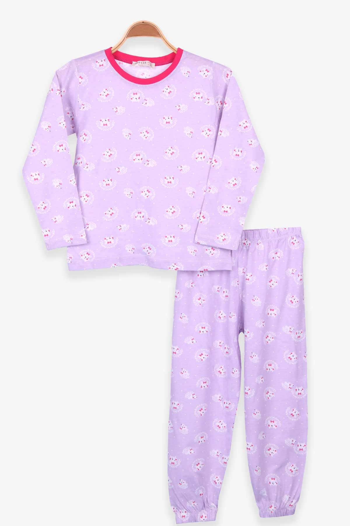 Breeze Kız Çocuk Pijama Takımı Kirpi Desenli Eflatun (4-8 Yaş)