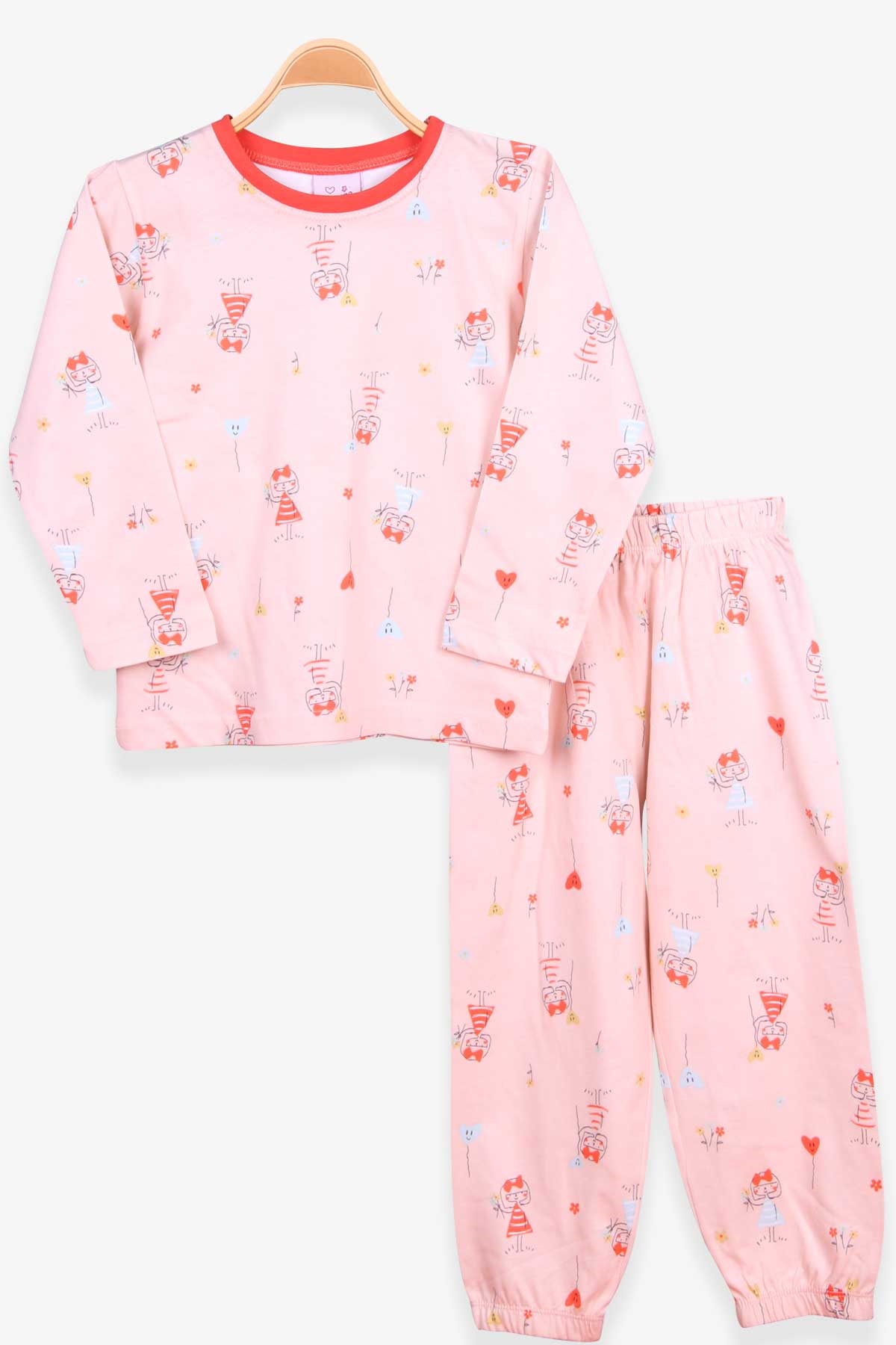 Breeze Kız Çocuk Pijama Takımı Kız Desenli Somon (4-8 Yaş)