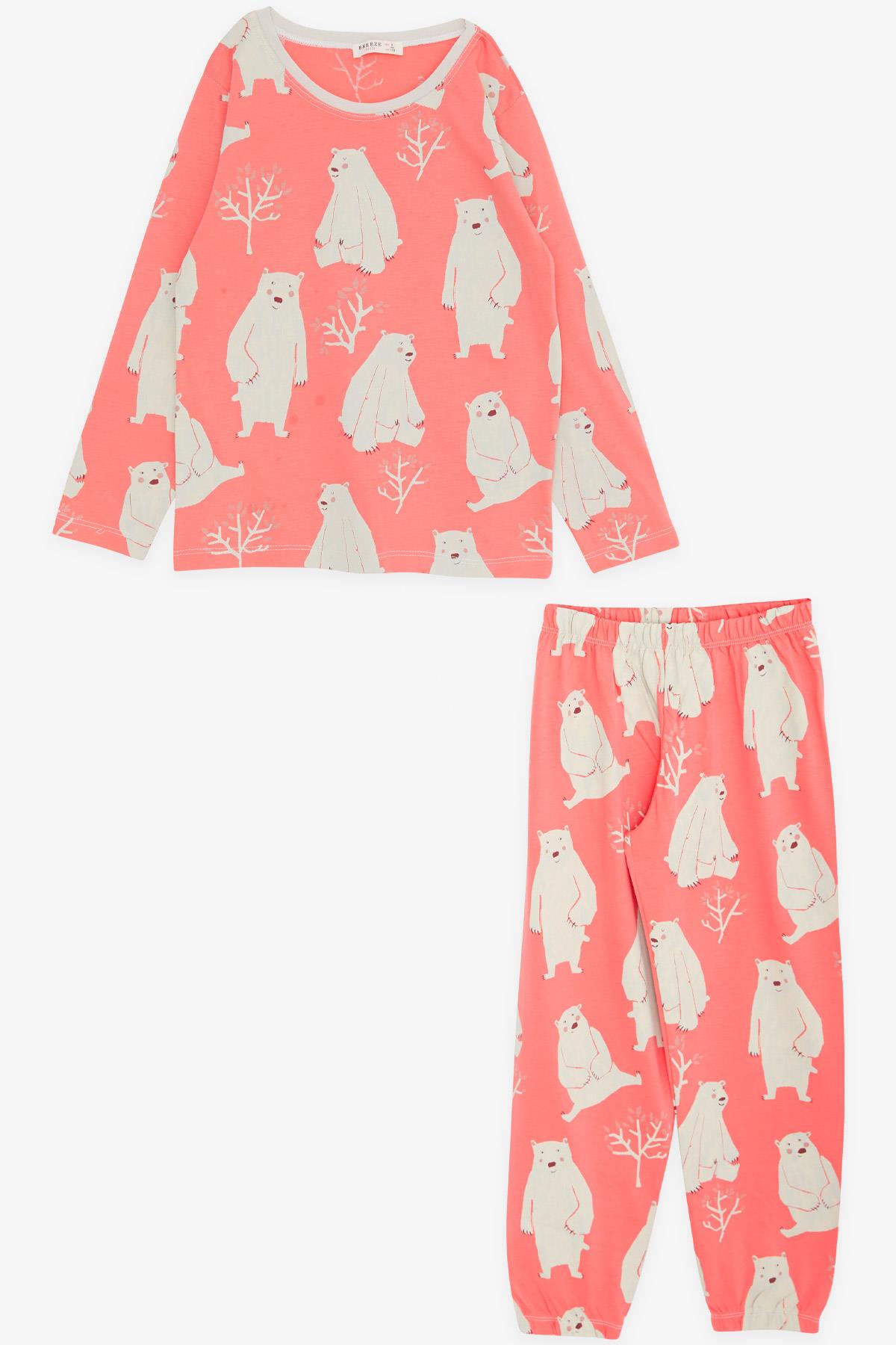 Breeze Kız Çocuk Pijama Takımı Kutup Ayısı Desenli Mercan (4-8 Yaş)