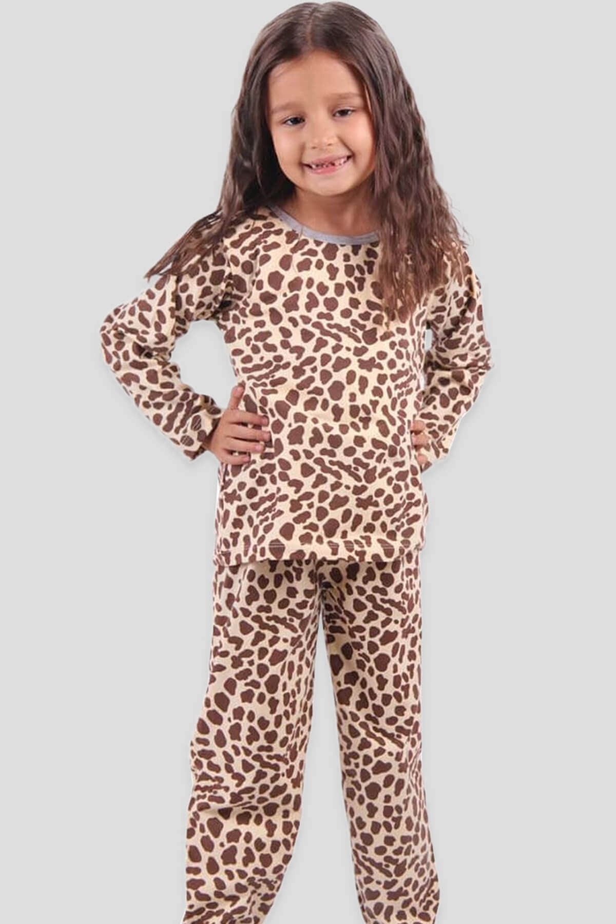 Leoparlı Kahverengi Sarı 1-4 Yaş - Kız Çocuk Pijama Takımı