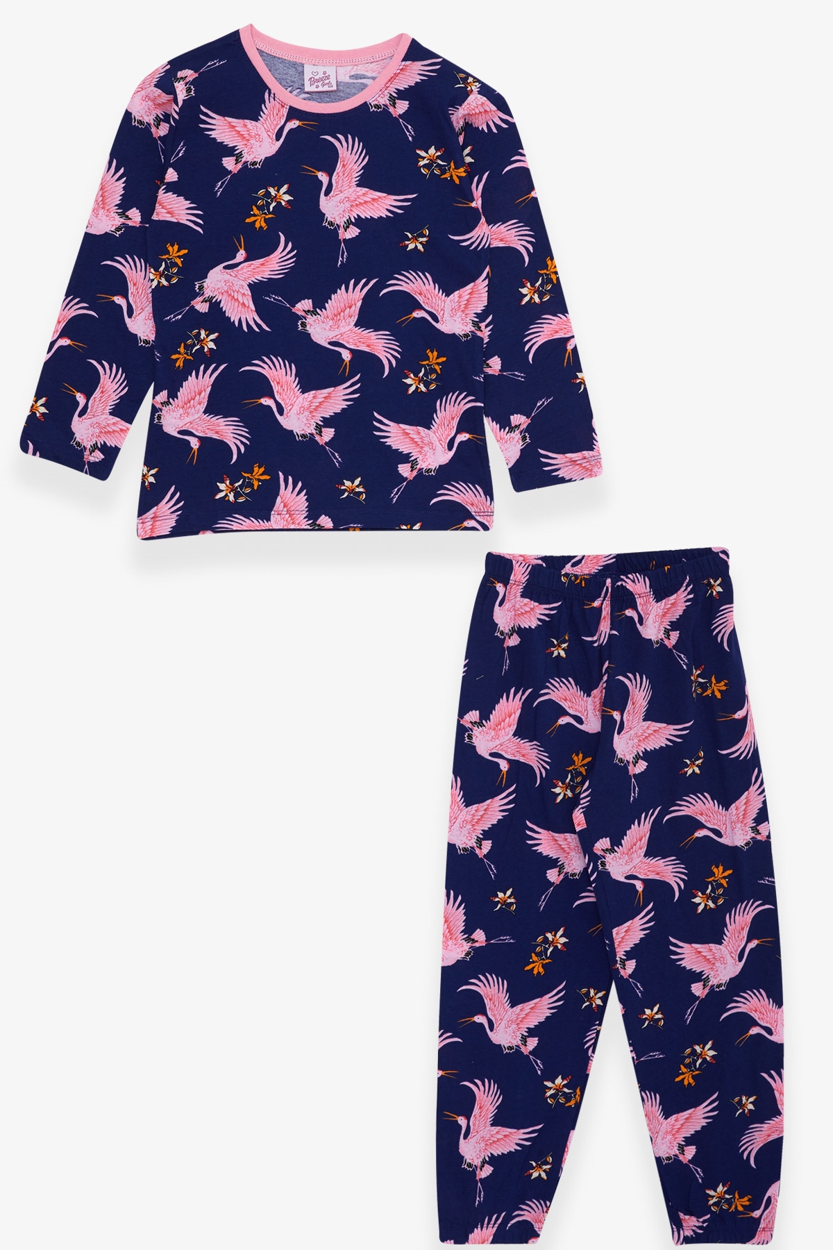 Breeze Kız Çocuk Pijama Takımı Leylek Desenli Koyu Mavi (4-8 Yaş)