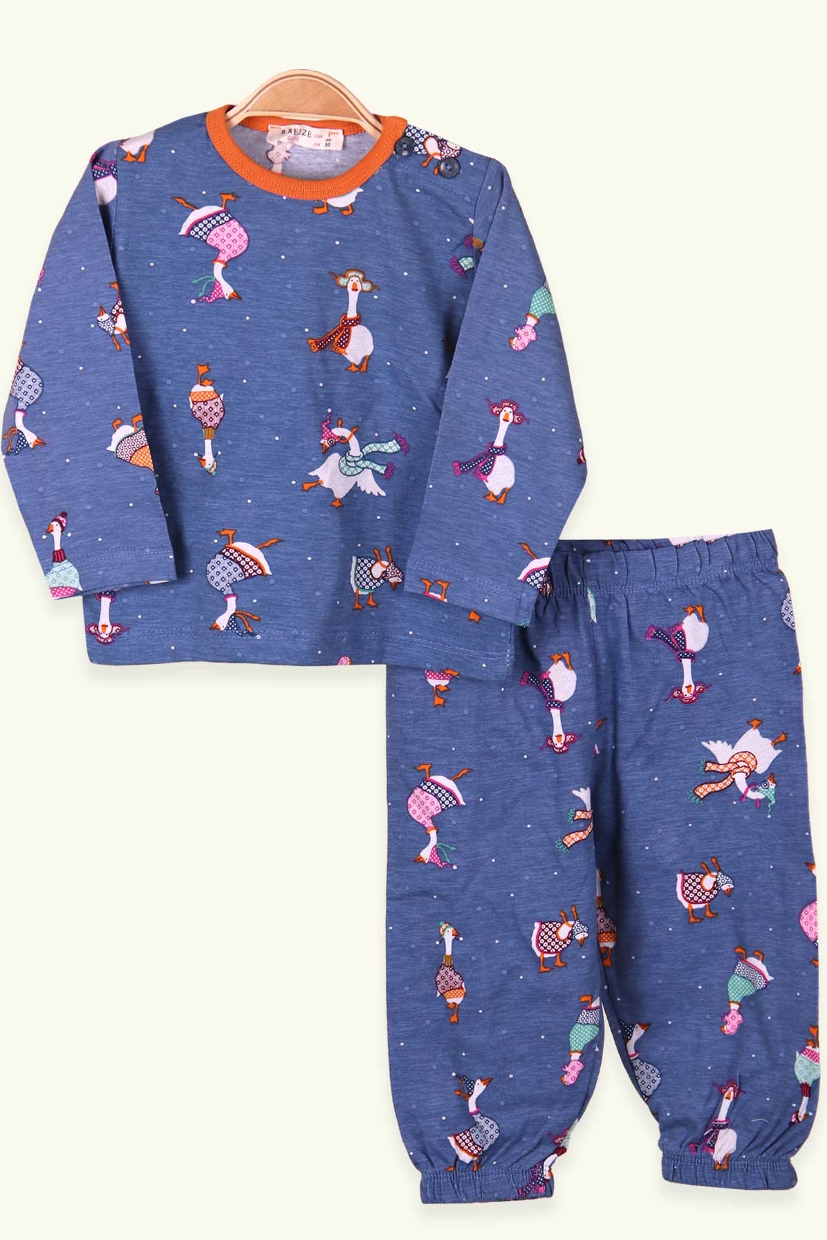 Breeze Kız Çocuk Pijama Takımı Leylek Desenli İndigo (1-4 Yaş)
