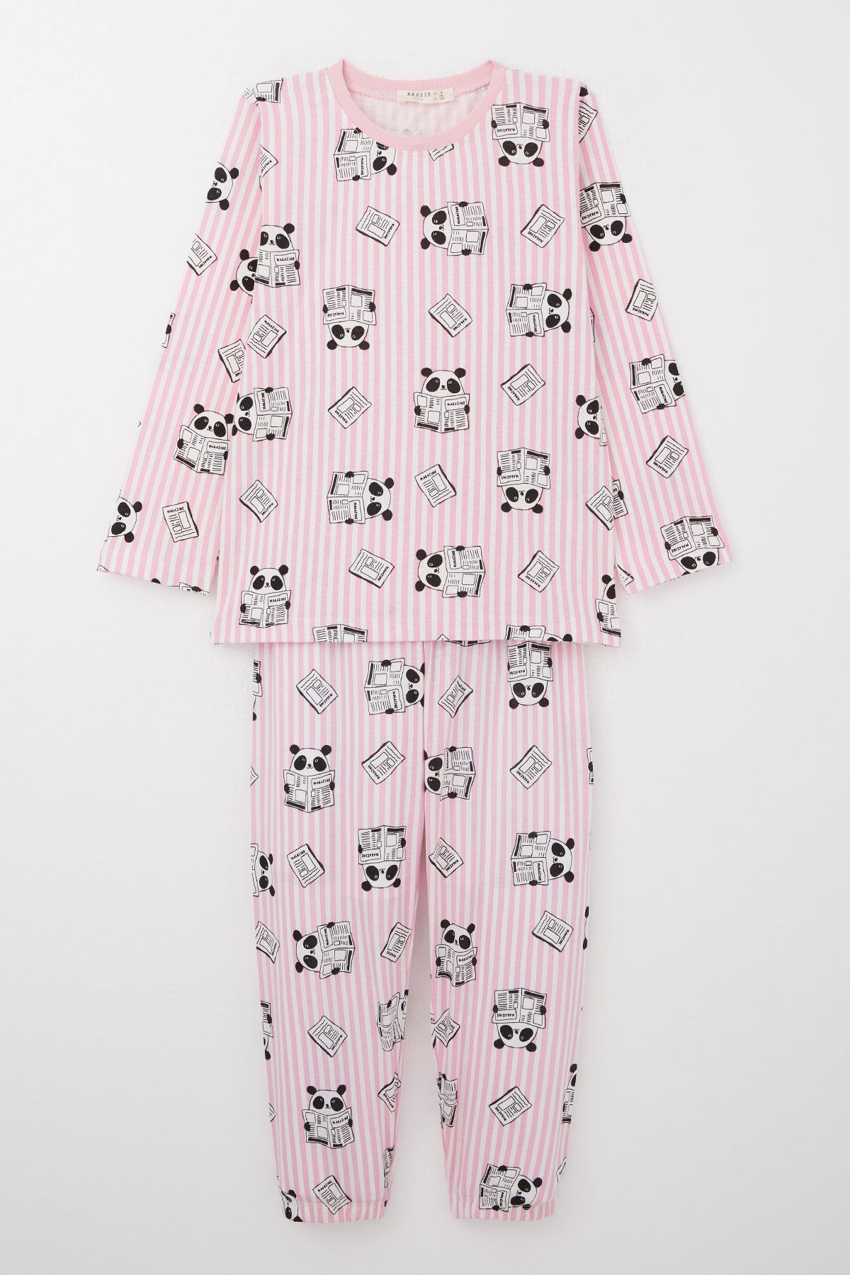 Breeze Kız Çocuk Pijama Takımı Magazinci Sevimli Panda Pembe (4-8 Yaş)