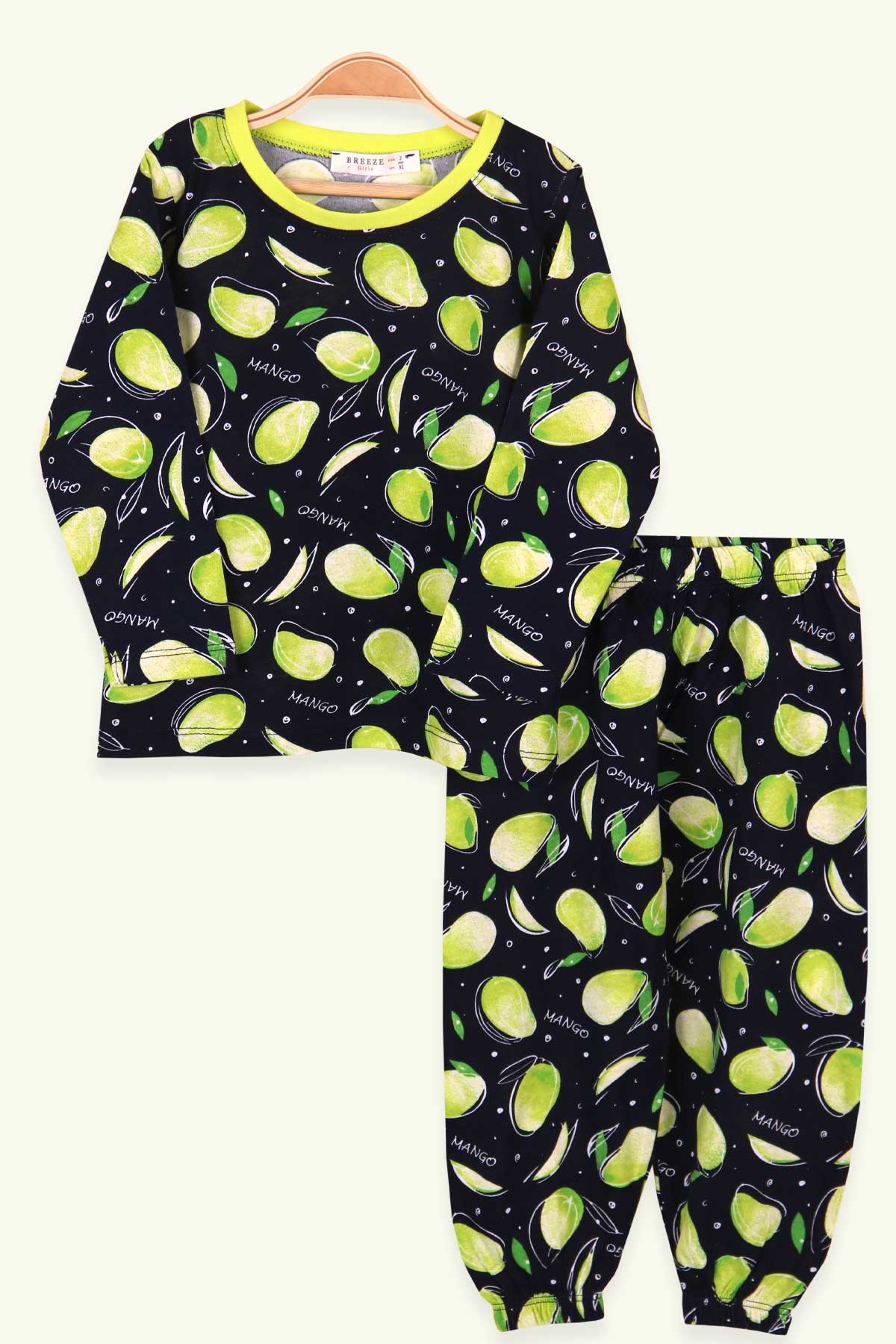 Breeze Kız Çocuk Pijama Takımı Mango Desenli Lacivert (2-6 Yaş)