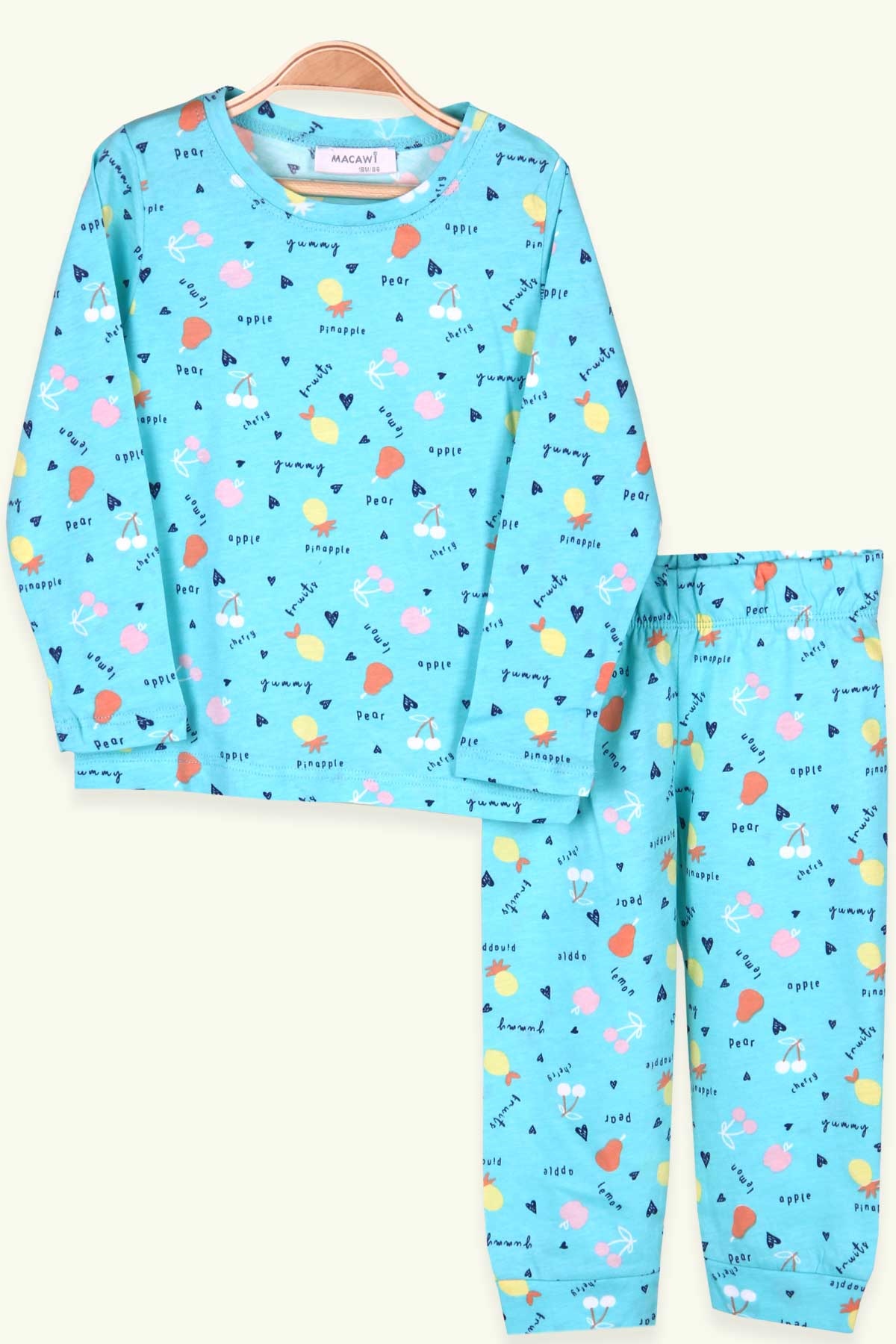 Breeze Kız Çocuk Pijama Takımı Meyve Desenli Turkuaz (1.5-5 Yaş)