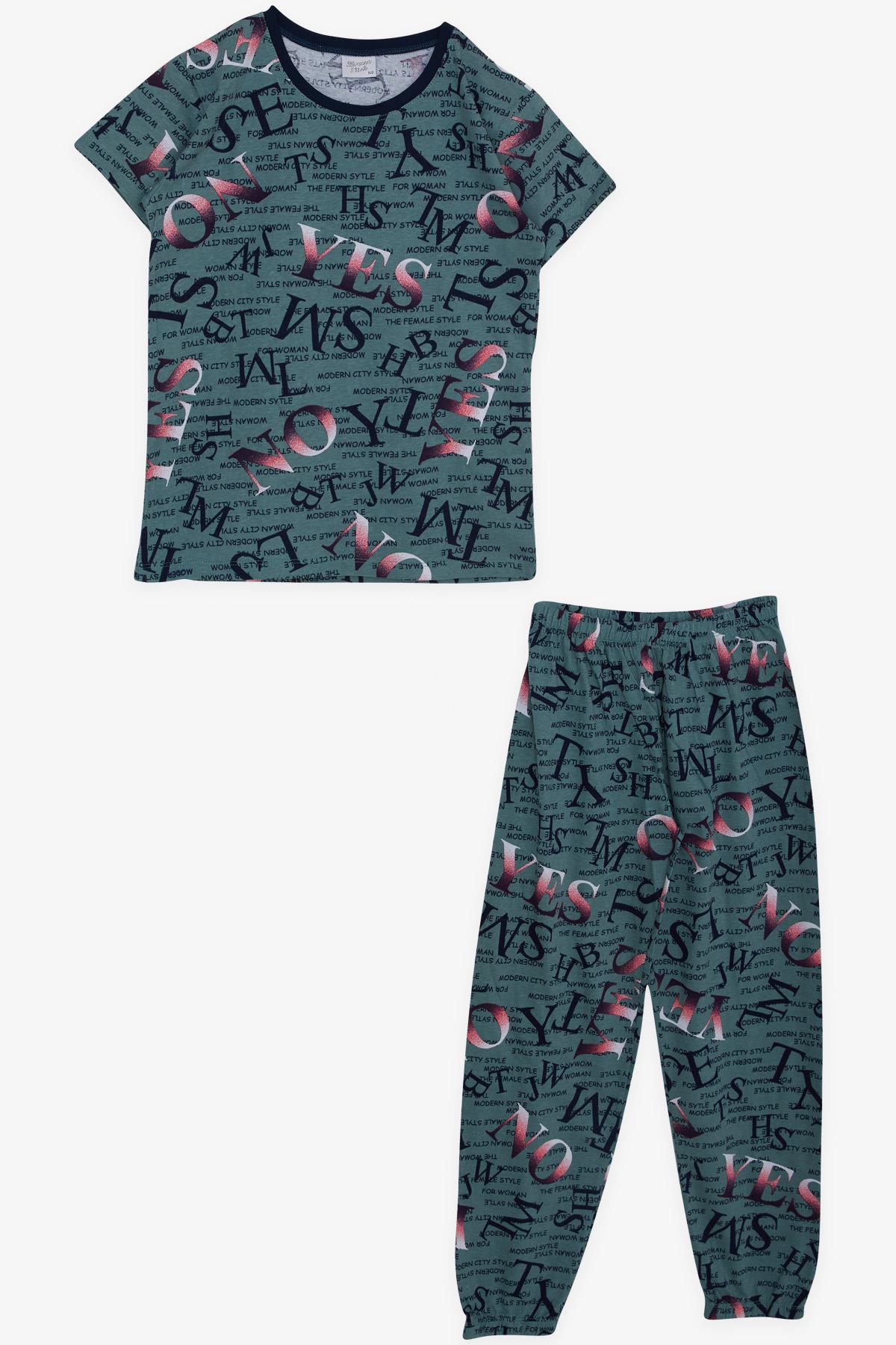 Breeze Kız Çocuk Pijama Takımı Modern Tarz Temalı Zümrüt Yeşili (9-12 Yaş)