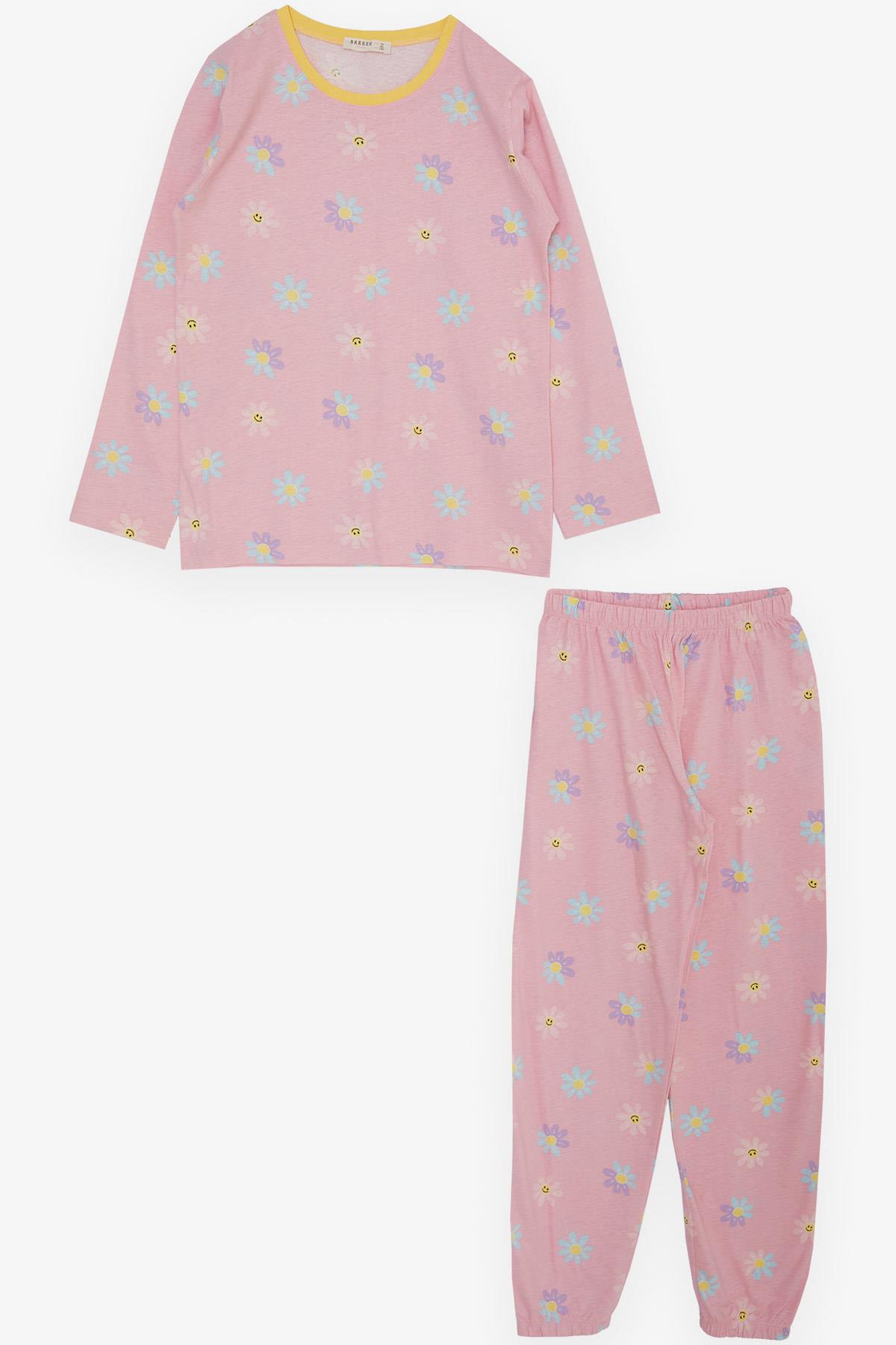Breeze Kız Çocuk Pijama Takımı Mutlu Papatyalar Desenli Pembe (10-14 Yaş)