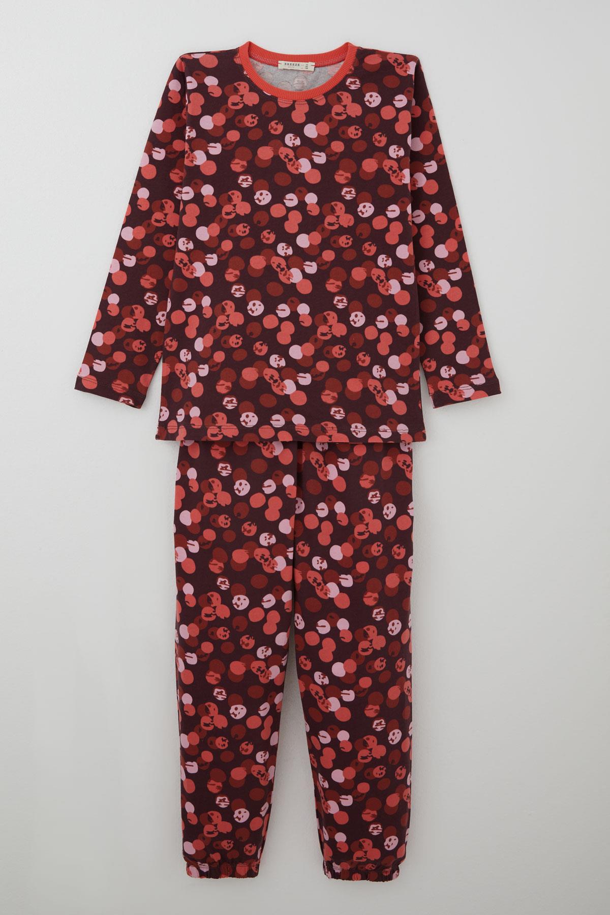 Breeze Kız Çocuk Pijama Takımı Neşeli Benekler Desenli Mürdüm (9-12 Yaş)