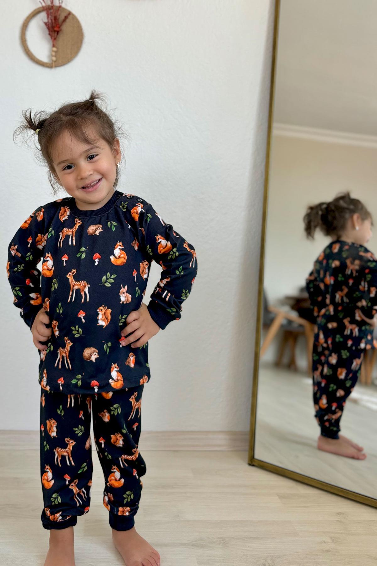 Breeze Kız Çocuk Pijama Takımı Orman Temalı Sevimli Hayvacıklar Antrasit (1-3 Yaş)