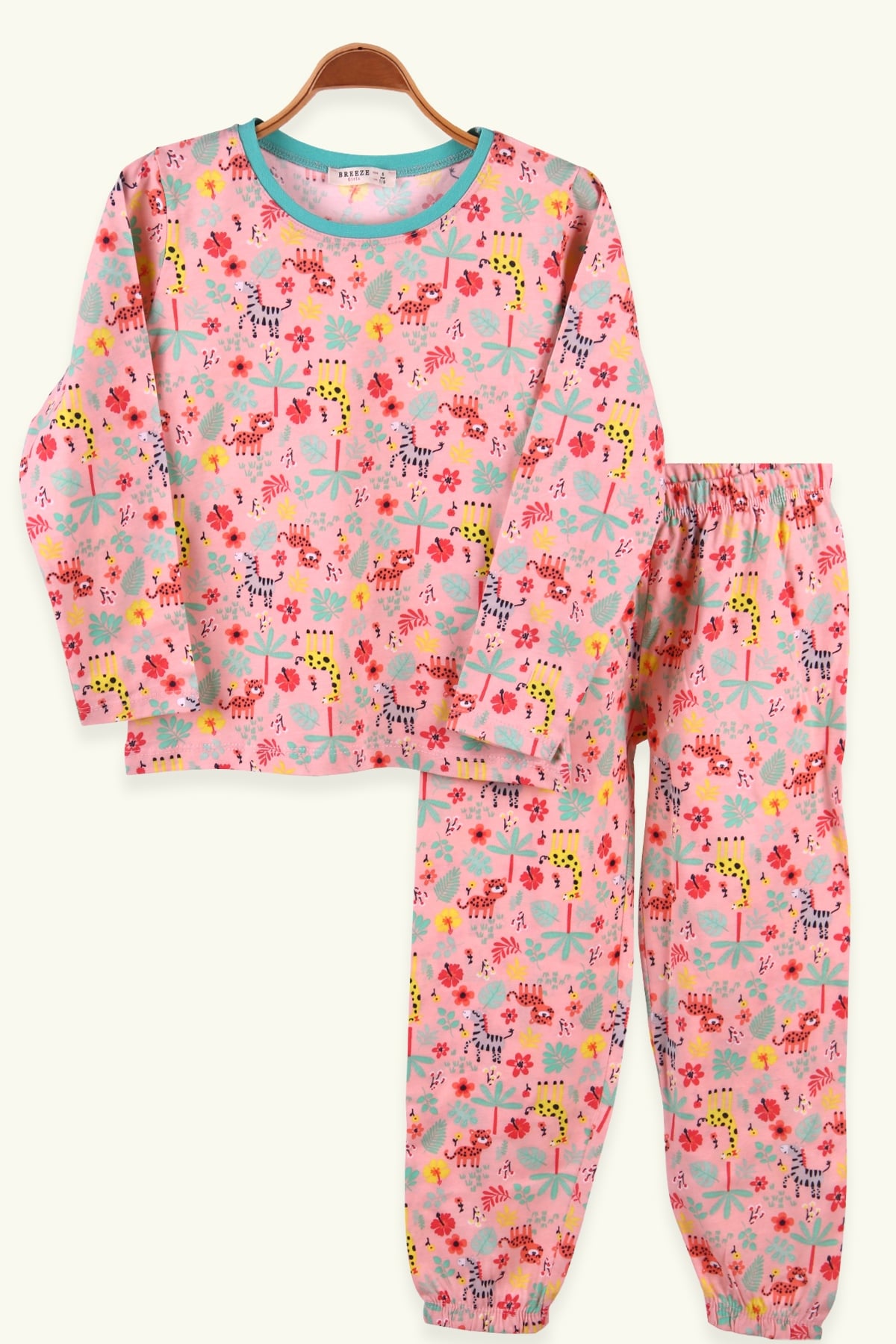 Breeze Kız Çocuk Pijama Takımı Orman Temalı Pudra (6-10 Yaş)