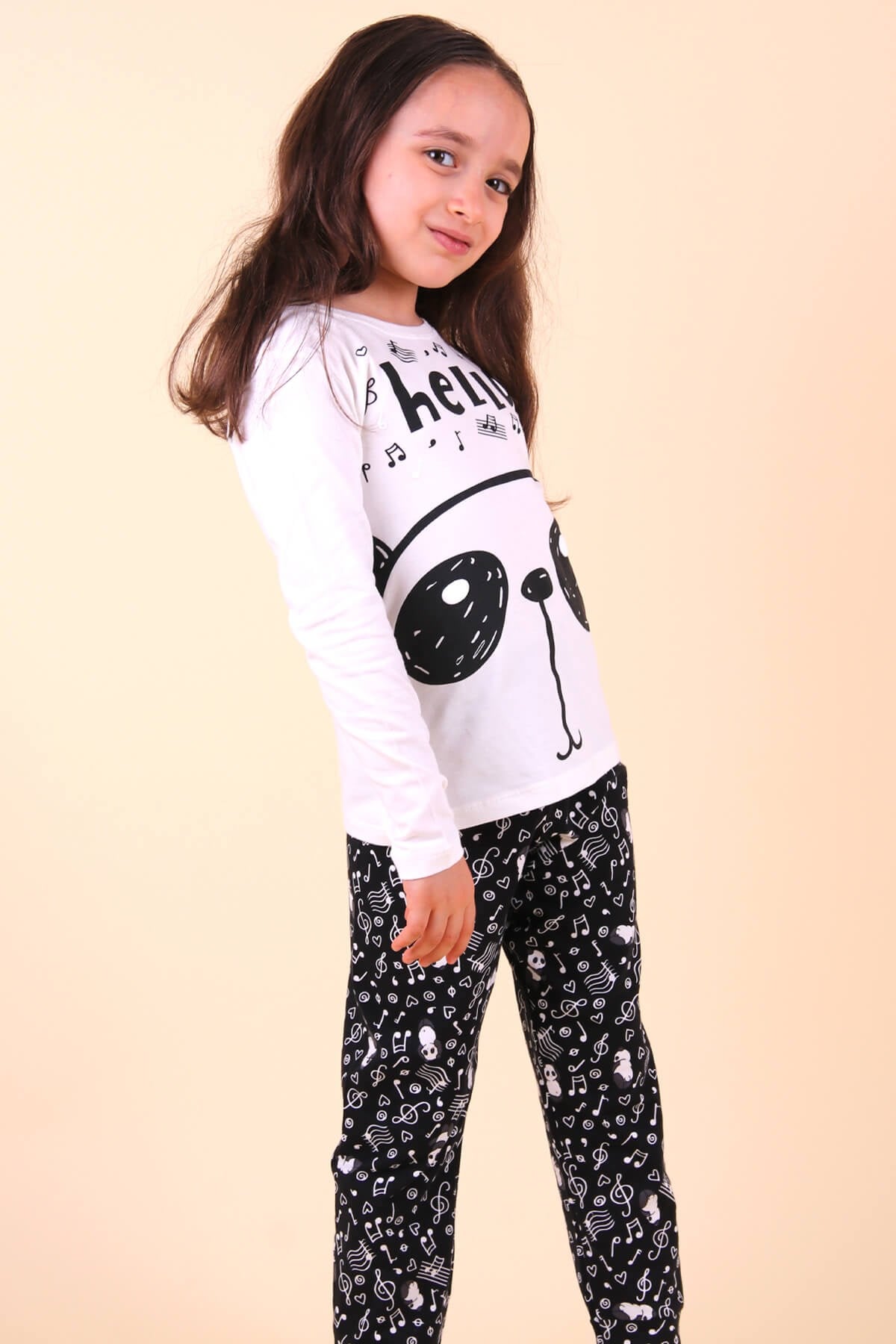 Breeze Kız Çocuk Pijama Takımı Pandalı Ekru (3-7 Yaş)