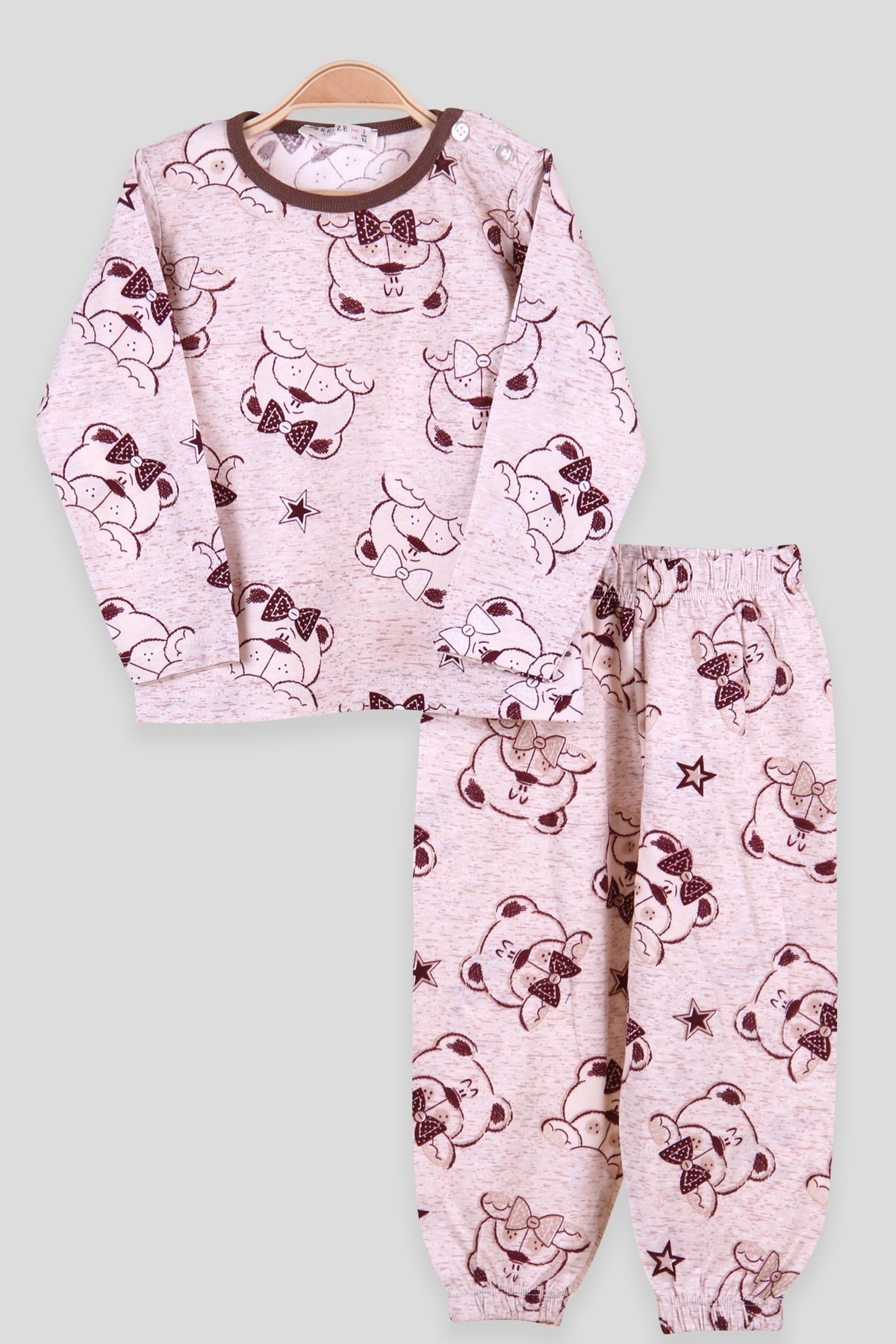 Breeze Kız Çocuk Pijama Takımı Papyonlu Ayıcık Kahverengi (2-6 Yaş)