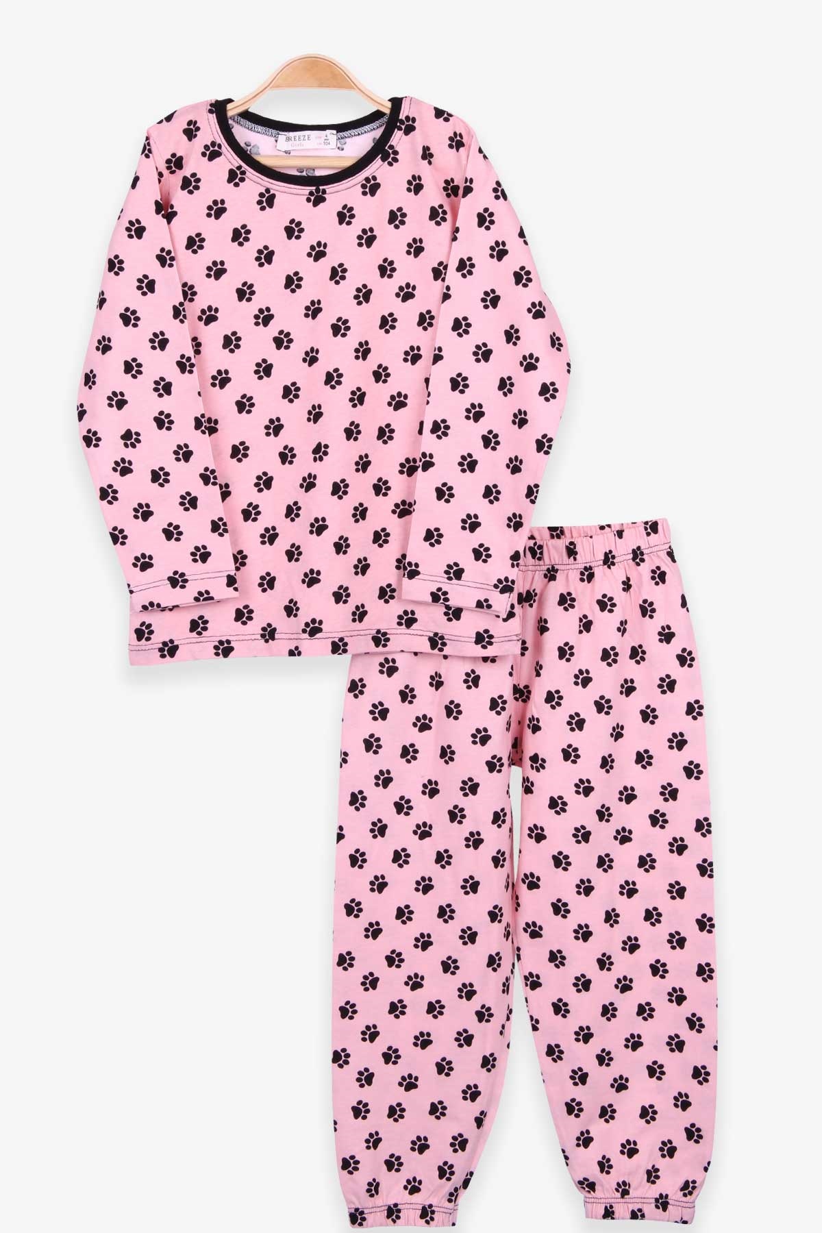 Breeze Kız Çocuk Pijama Takımı Pati Desenli Somon (4-8 Yaş)