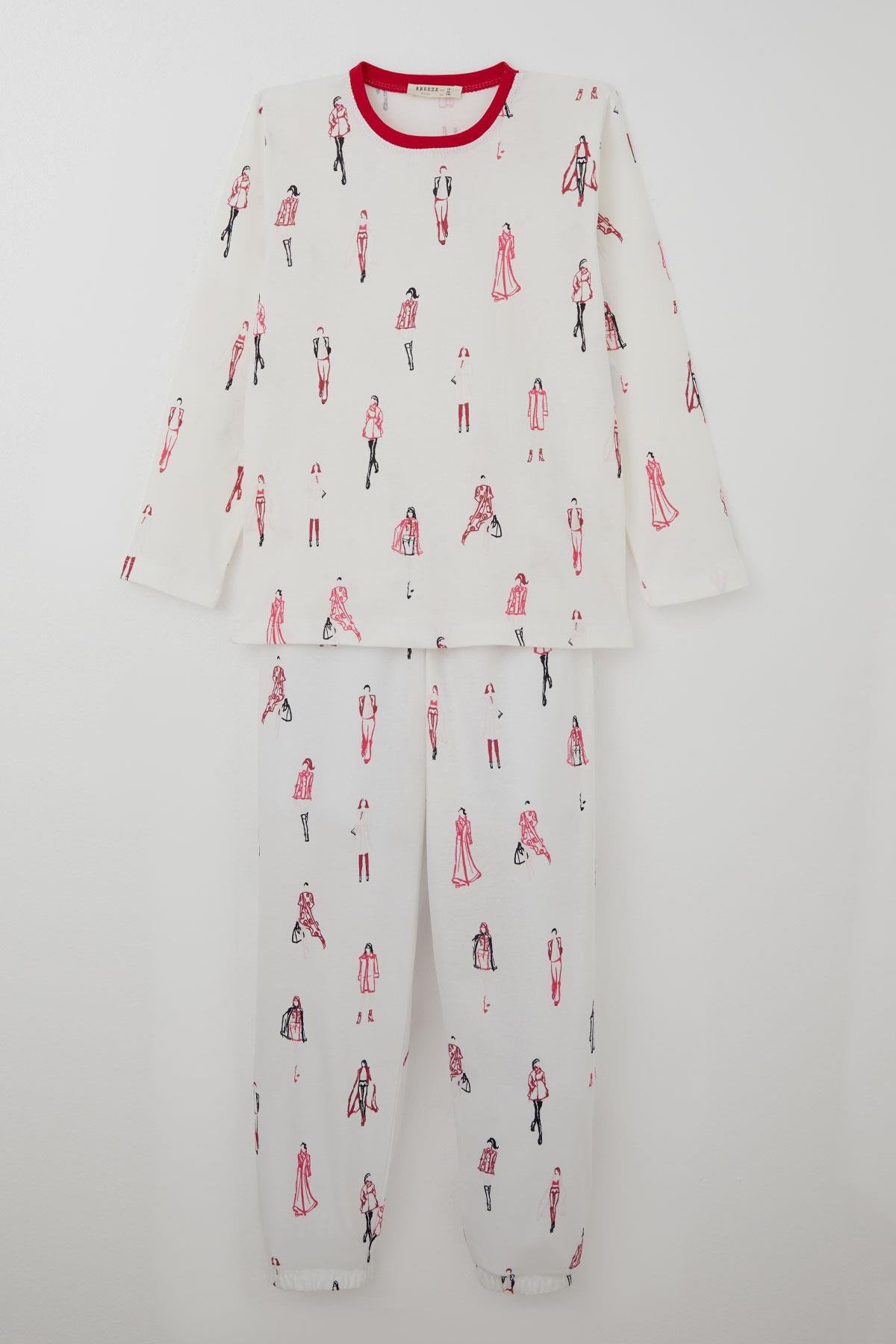 Breeze Kız Çocuk Pijama Takımı Podyum Rüyası Moda Kızları Ekru (9-12 Yaş)