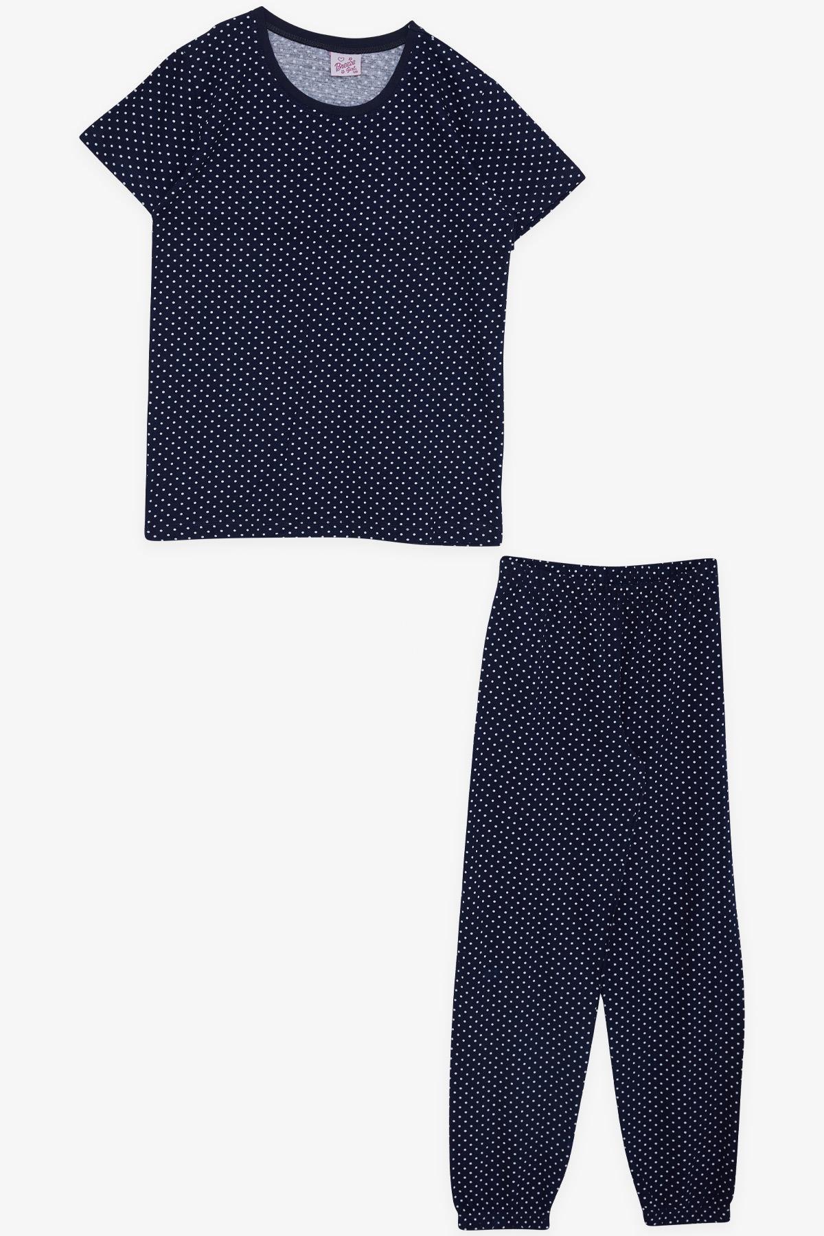 Breeze Kız Çocuk Pijama Takımı Puantiye Desenli Lacivert (4-8 Yaş)