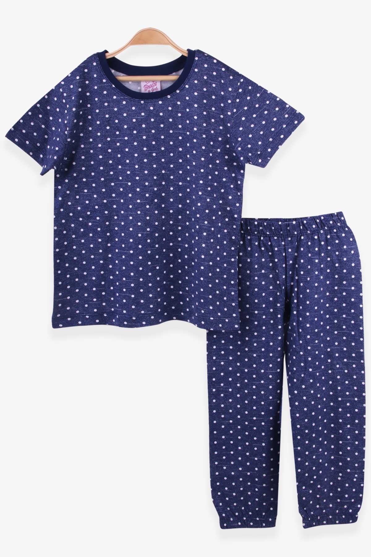 Breeze Kız Çocuk Pijama Takımı Puantiye Desenli Koyu Mavi (4-8 Yaş)