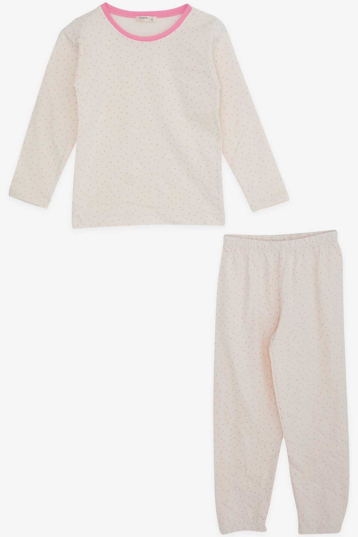 Breeze Kız Çocuk Pijama Takımı Puantiye Desenli Krem (4-8 Yaş)